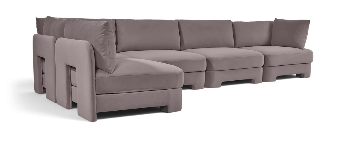 Hammond - Velvet Performance Fabric Upholstered 5 Piece L-Shaped Sectional