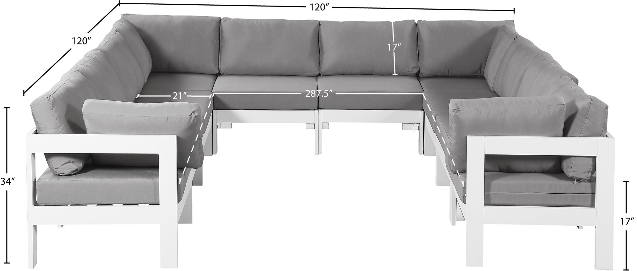 Nizuc - Outdoor Patio 10 Piece Modular Sectional With White Frame