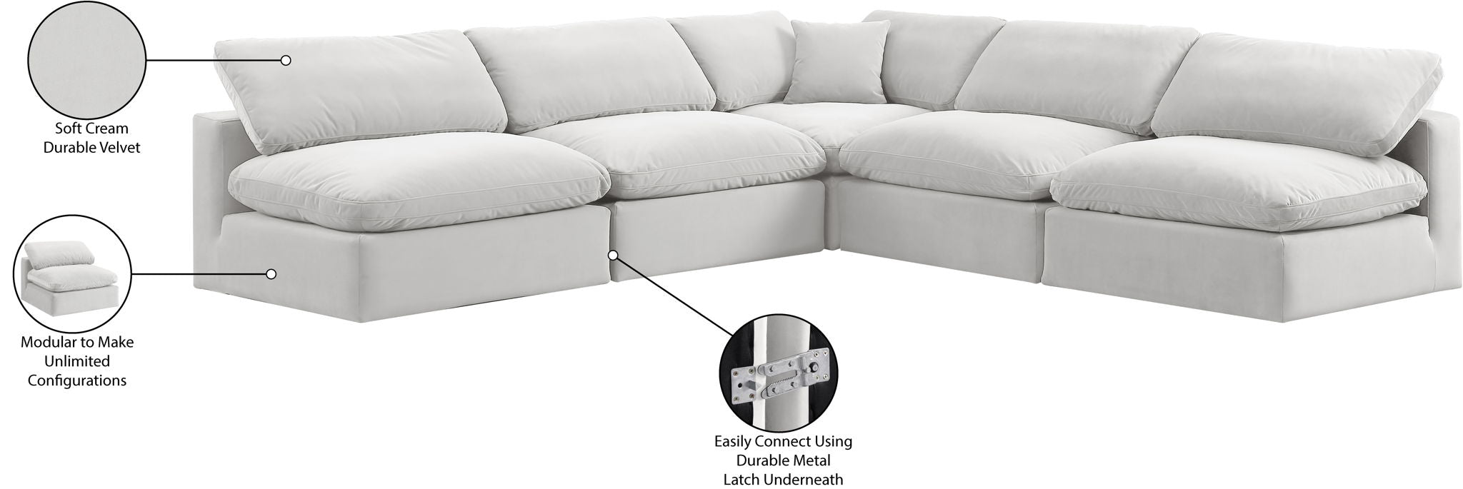 Comfy - 5 Piece Velvet Modular Corner Armless Sectional