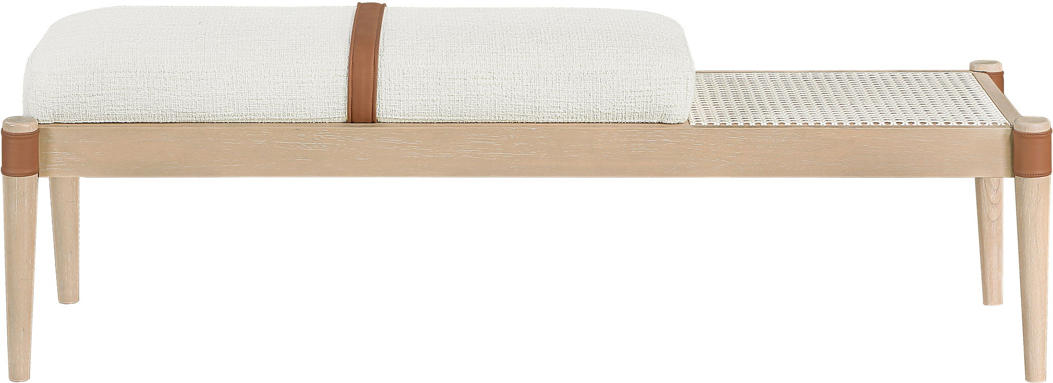 Nara - Linen Textured Fabric Upholstered Bench - Painted Natural