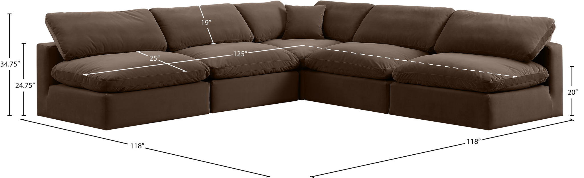 Comfy - 5 Piece Velvet Modular Corner Armless Sectional