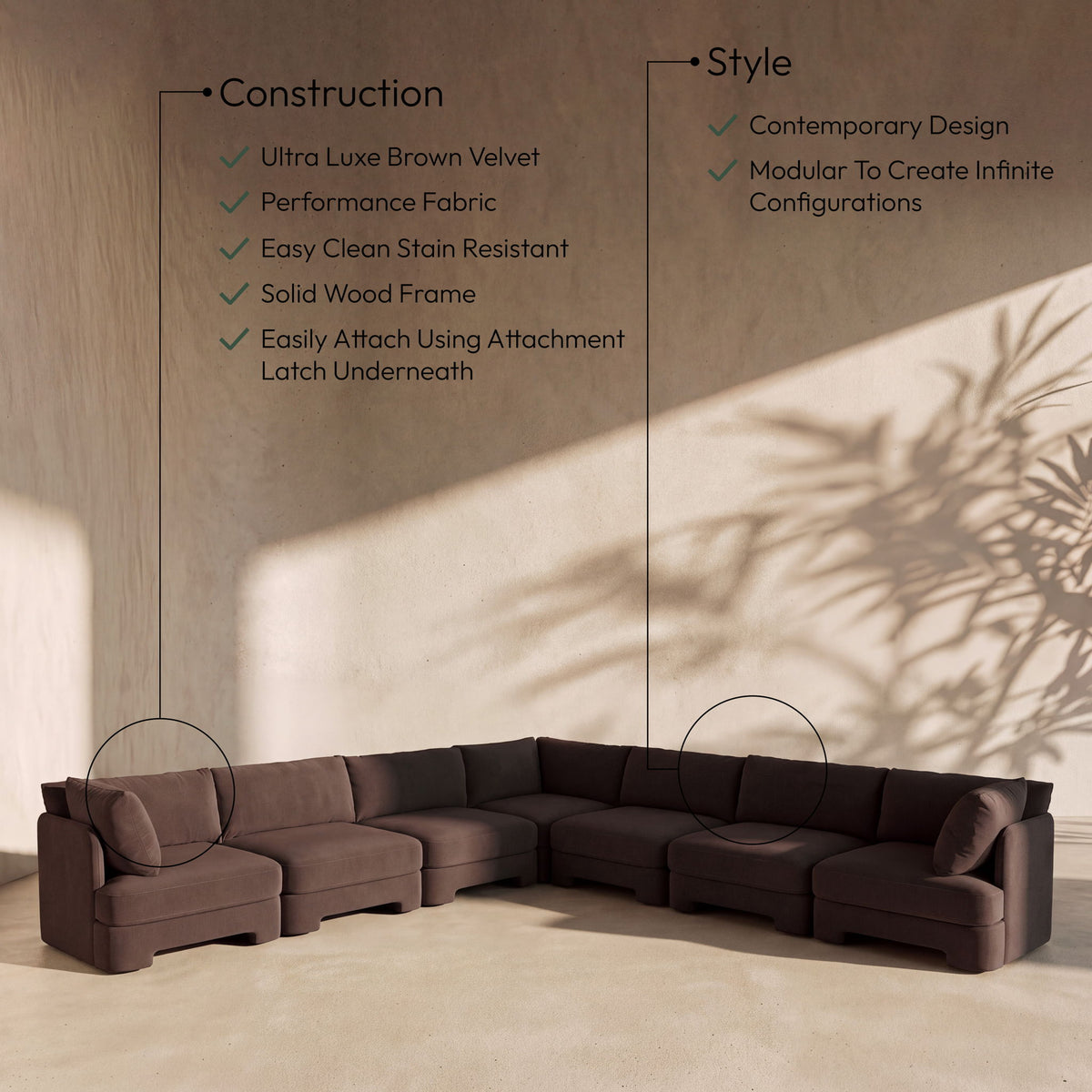 Hammond - Velvet Performance Fabric Upholstered 7 Piece Corner Sectional
