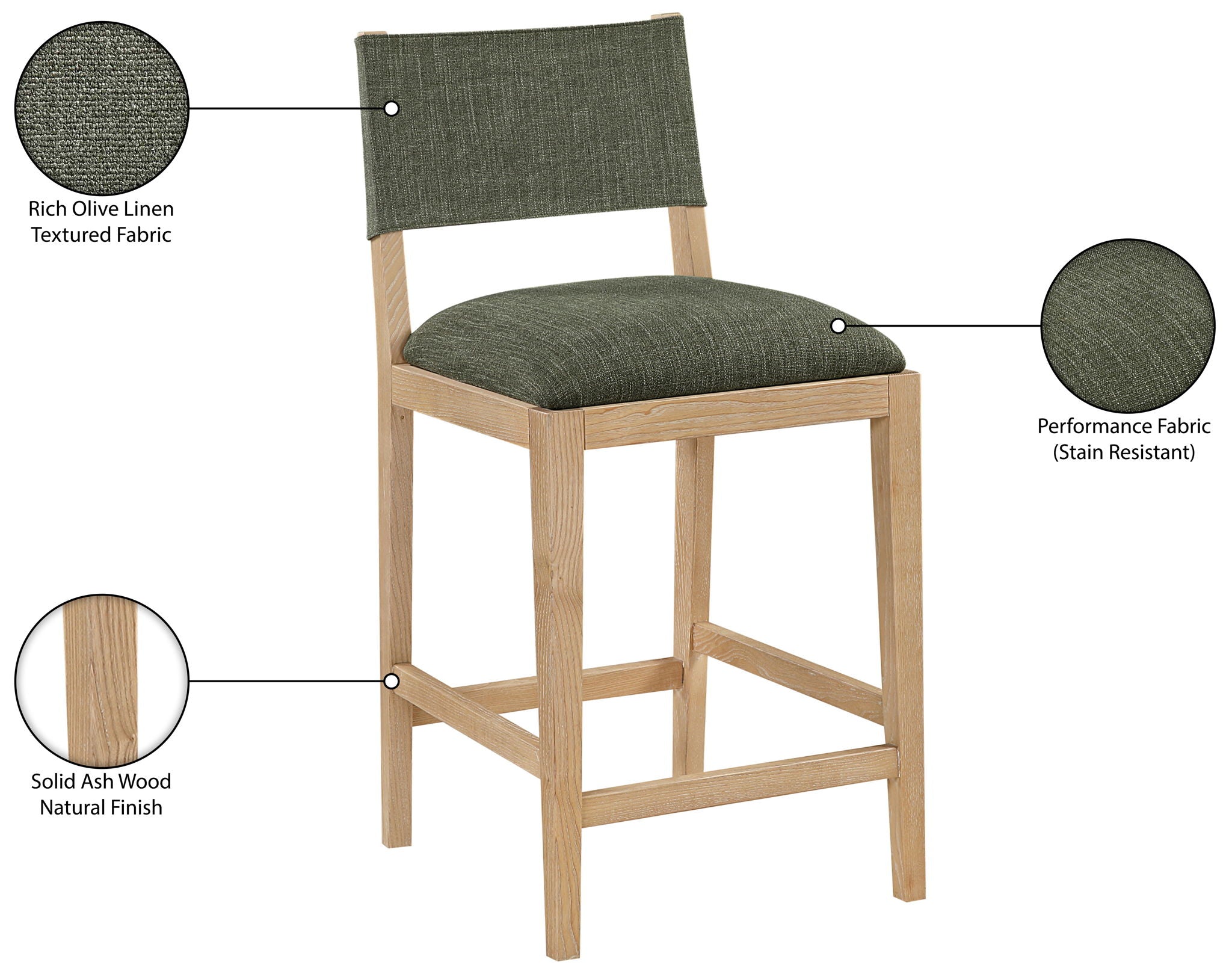 Avon - Linen Textured Performance Fabric Upholstered Counter Stool