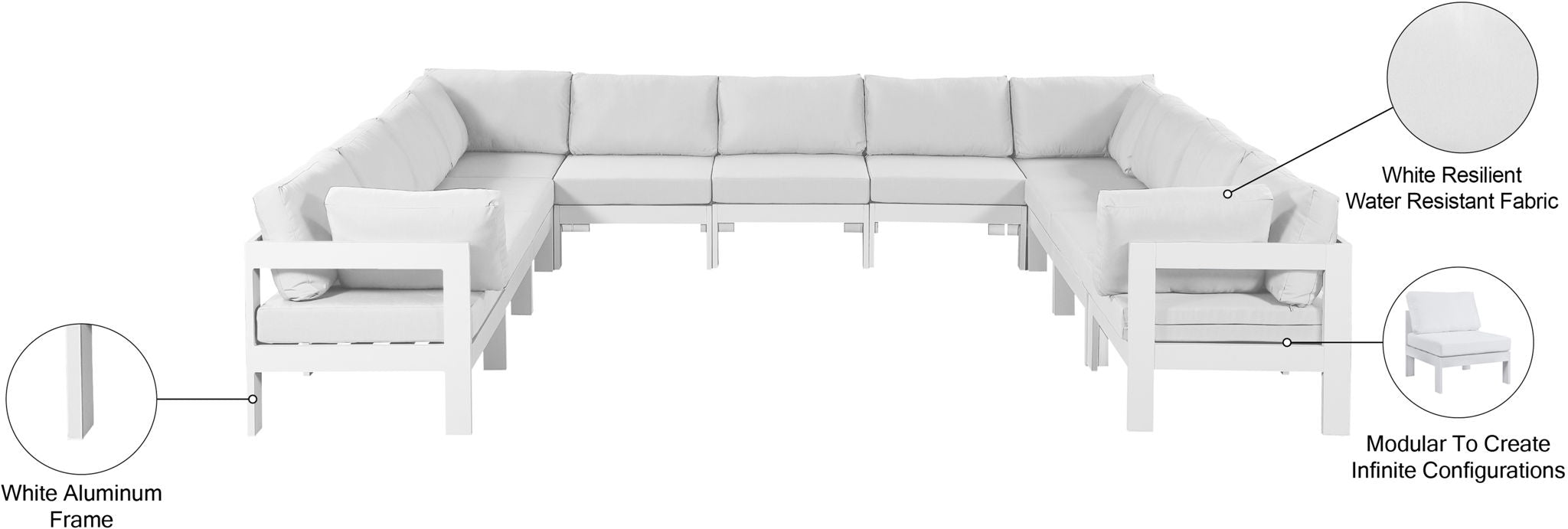 Nizuc - Outdoor Patio 11 Piece Modular Sectional With White Frame