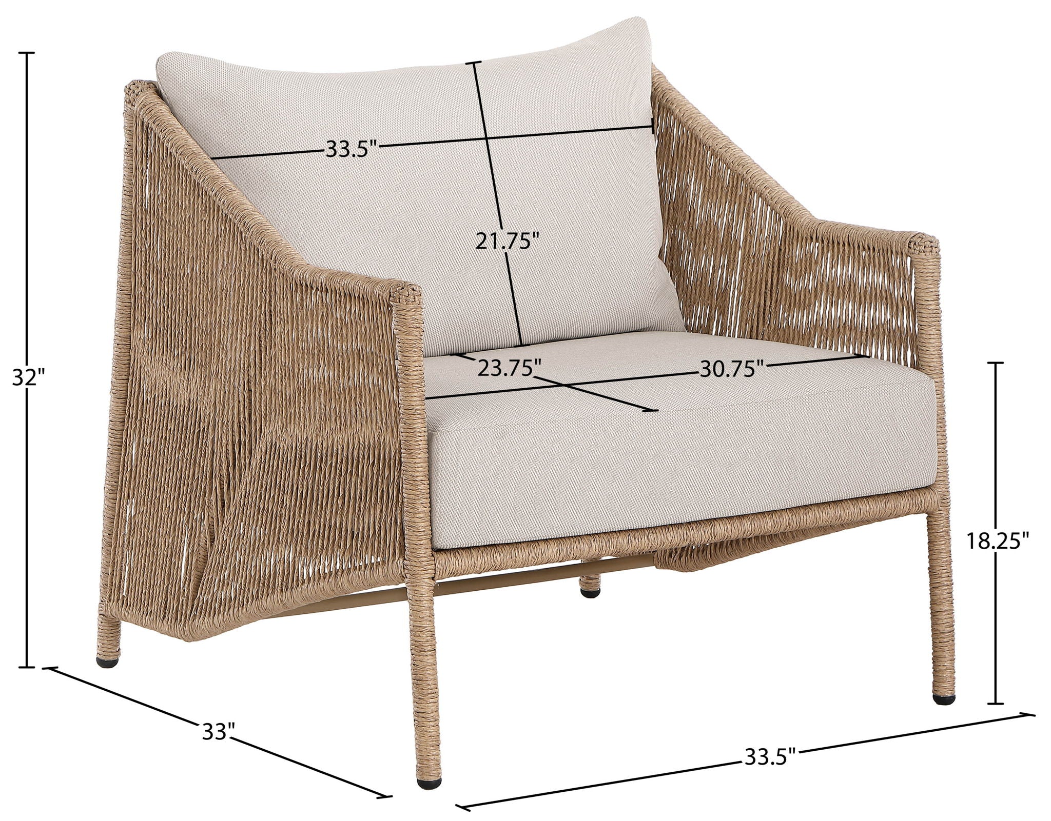 Coastline - Olefin Water Resistant Fabric And Wicker Outdoor Patio Accent Chair - Beige