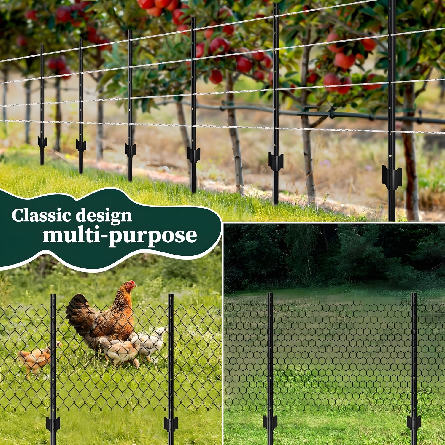 4 Foot U-Shaped Metal Garden Fence Posts Set For Wire Fencing