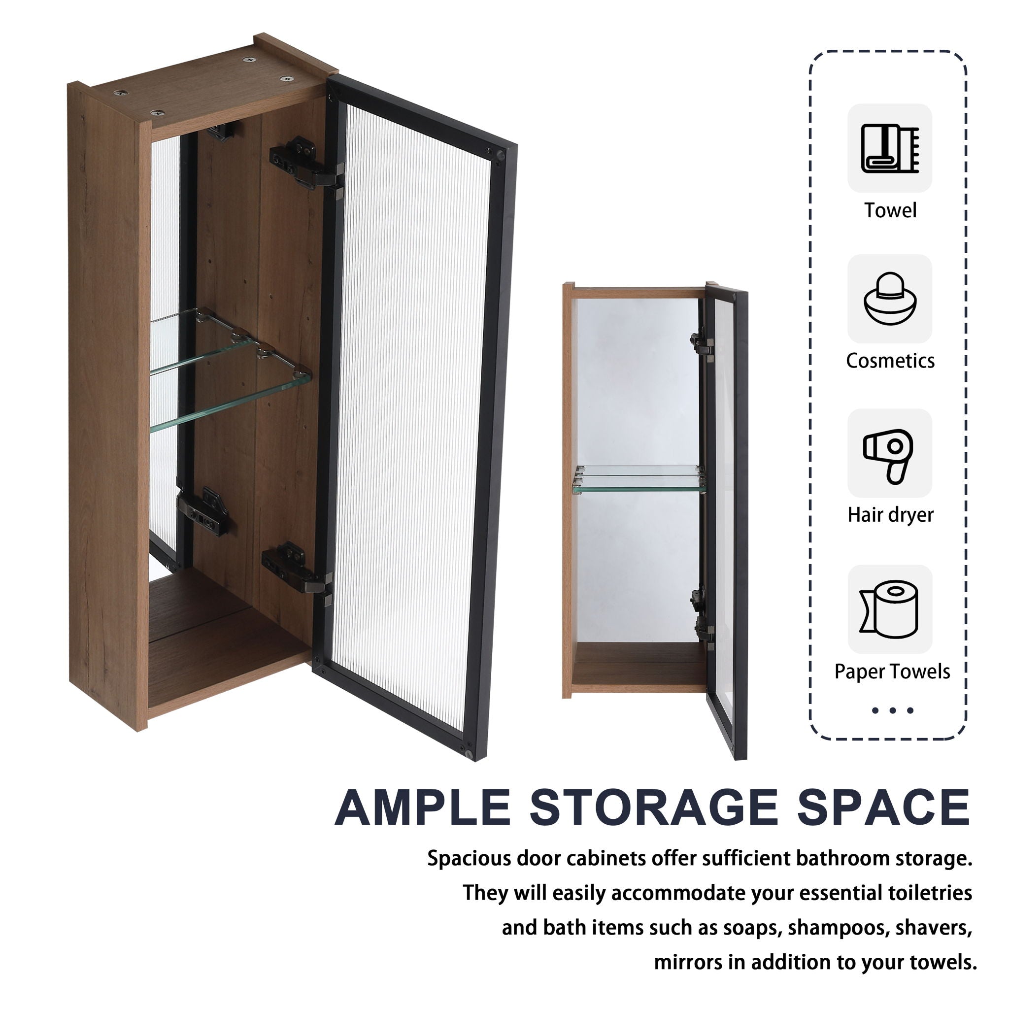 30" Wall Mounted Mirror Cabinet With Door - Imitative Oak