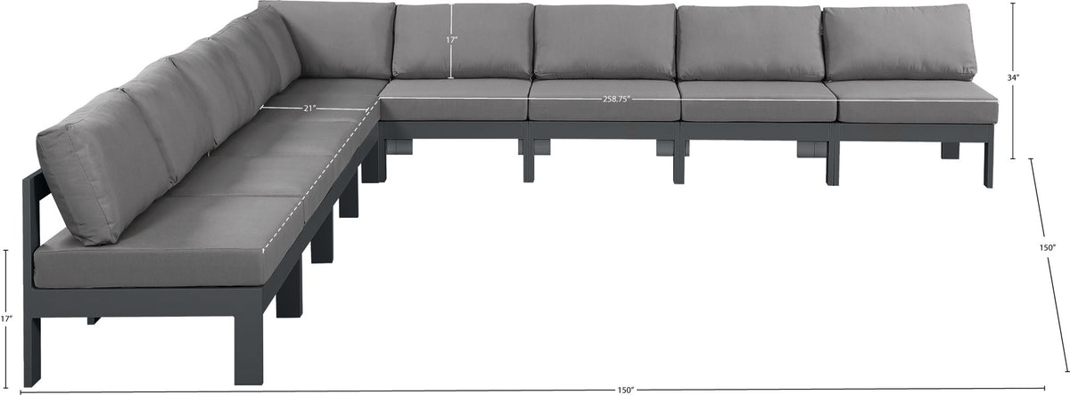 Nizuc - Outdoor Patio 9 Piece Modular Sectional With Gray Frame