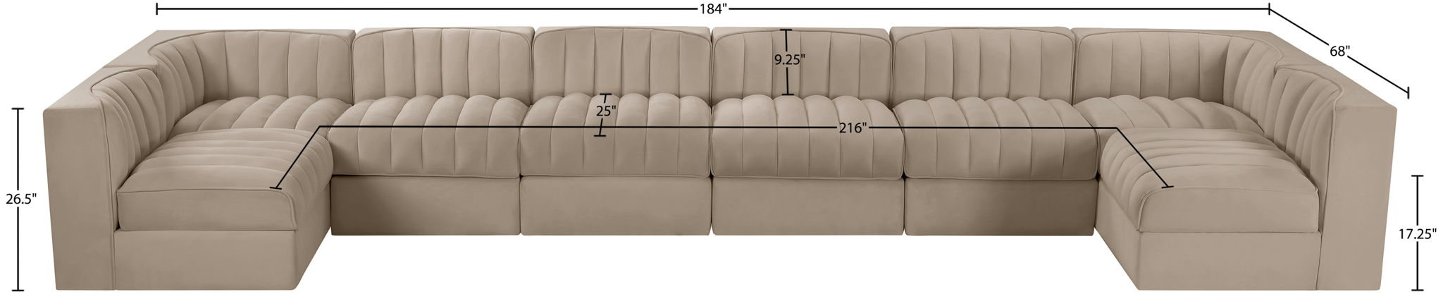 Rummi - Velvet Performance Fabric Upholstered 8 Piece Modular Sectional (With 2 Corner Chairs)