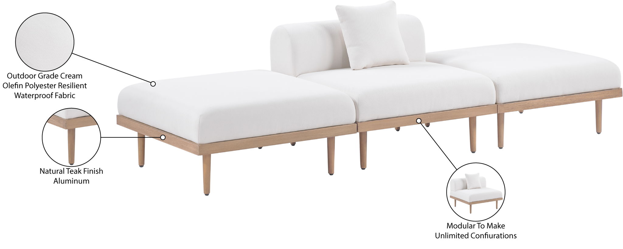 Laguna - 3 Piece Resilient Water Resistant Fabric Outdoor Patio Armless Modular Sofa