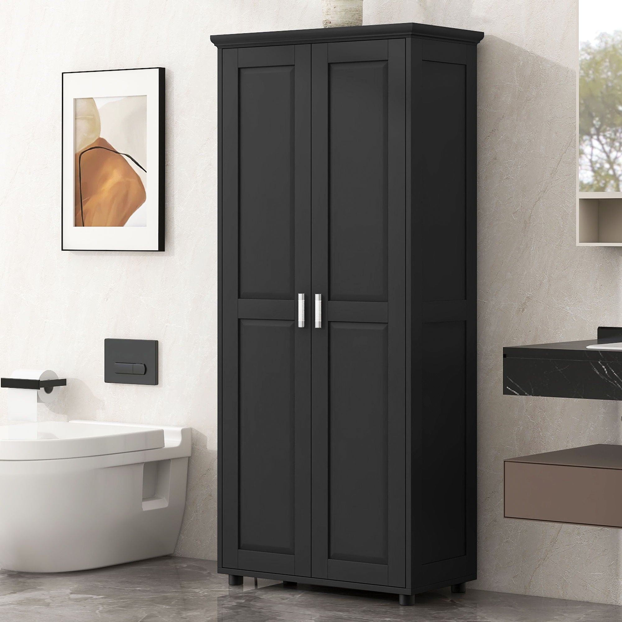 Storage Cabinet With Adjustable Shelves, 2 Doors, Rectangle Design For Bathroom