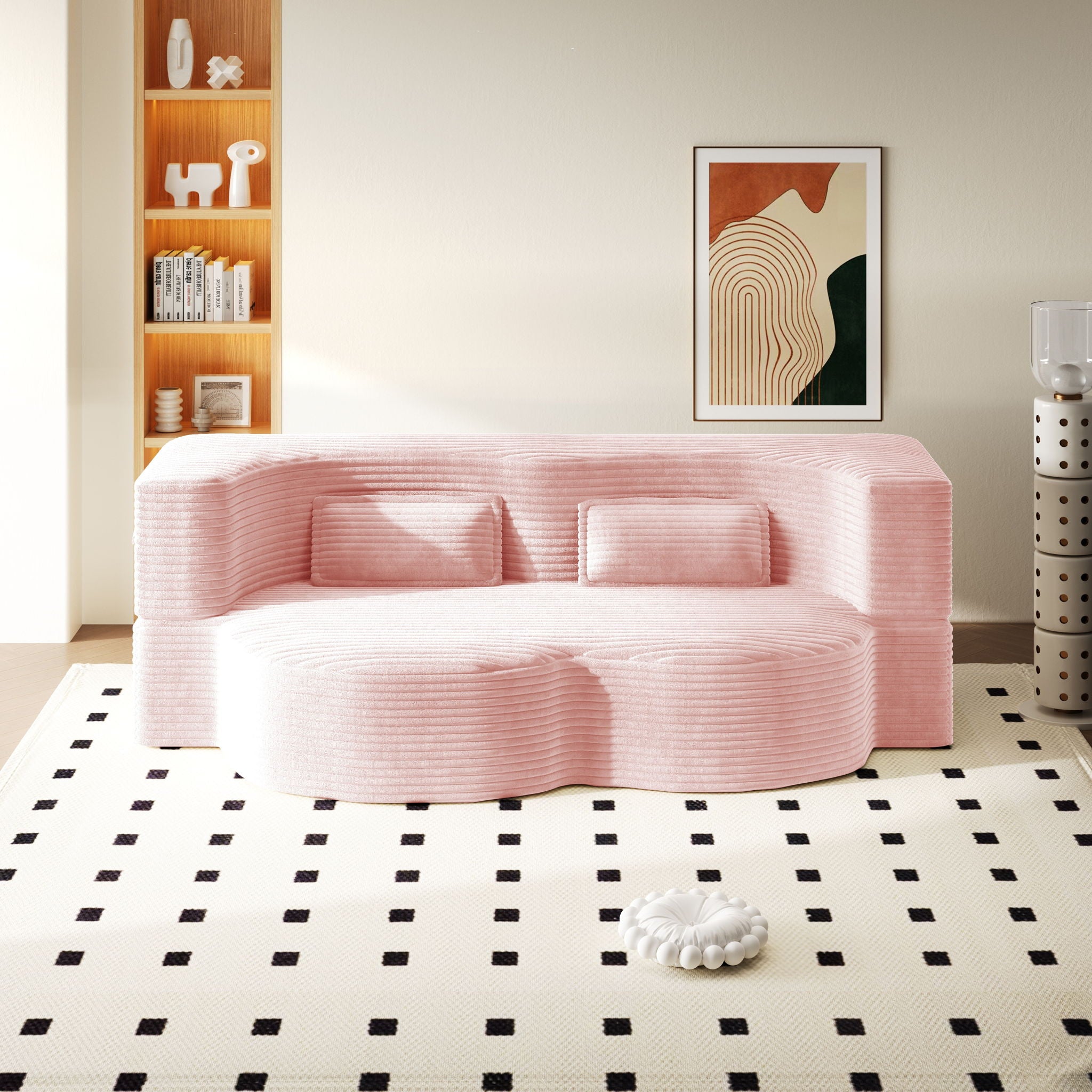 Modern Floor Sofa With 2 Pillows, Convertible Twin Size Folding Mattress For Living Room