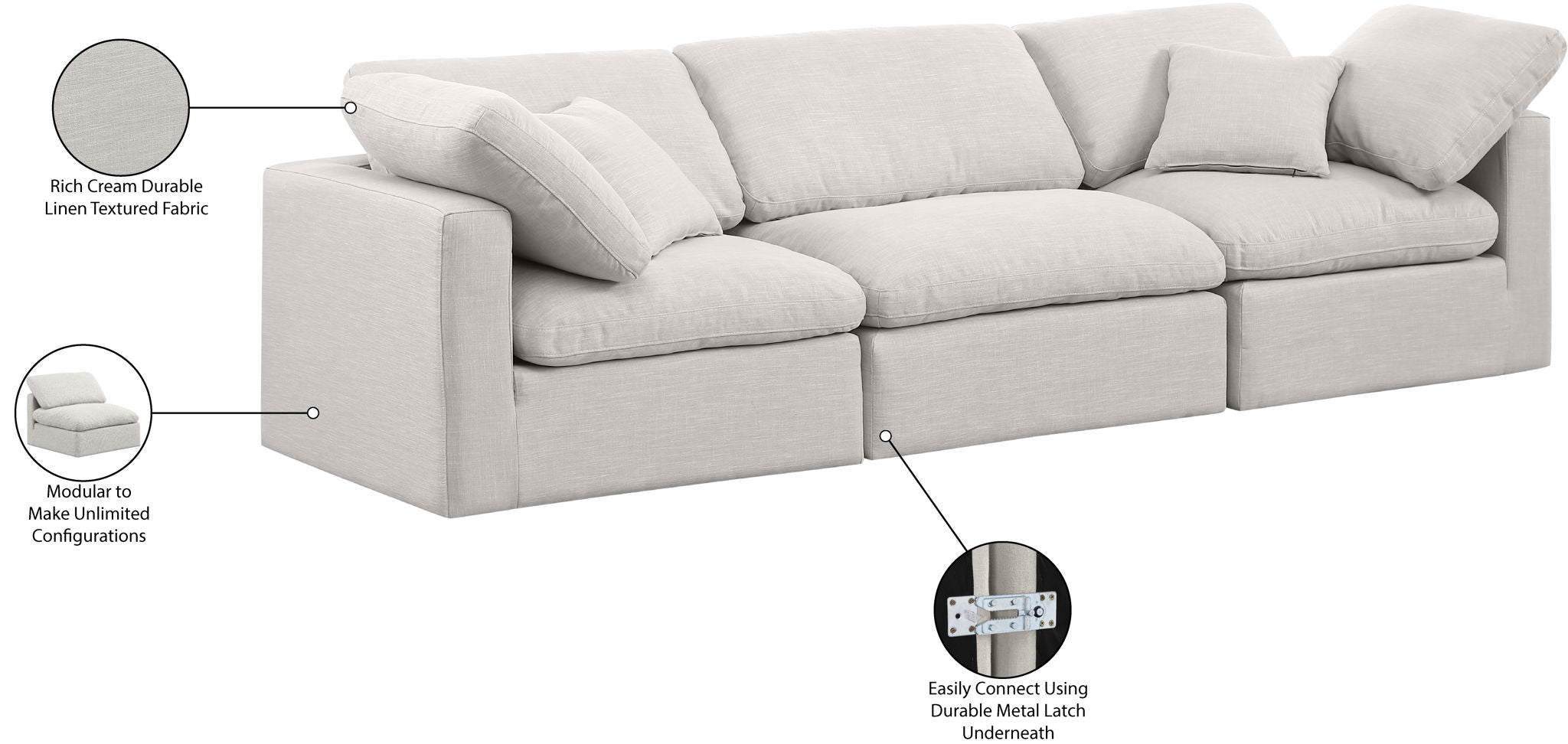 Indulge - Linen 3 Seat Modular Sofa