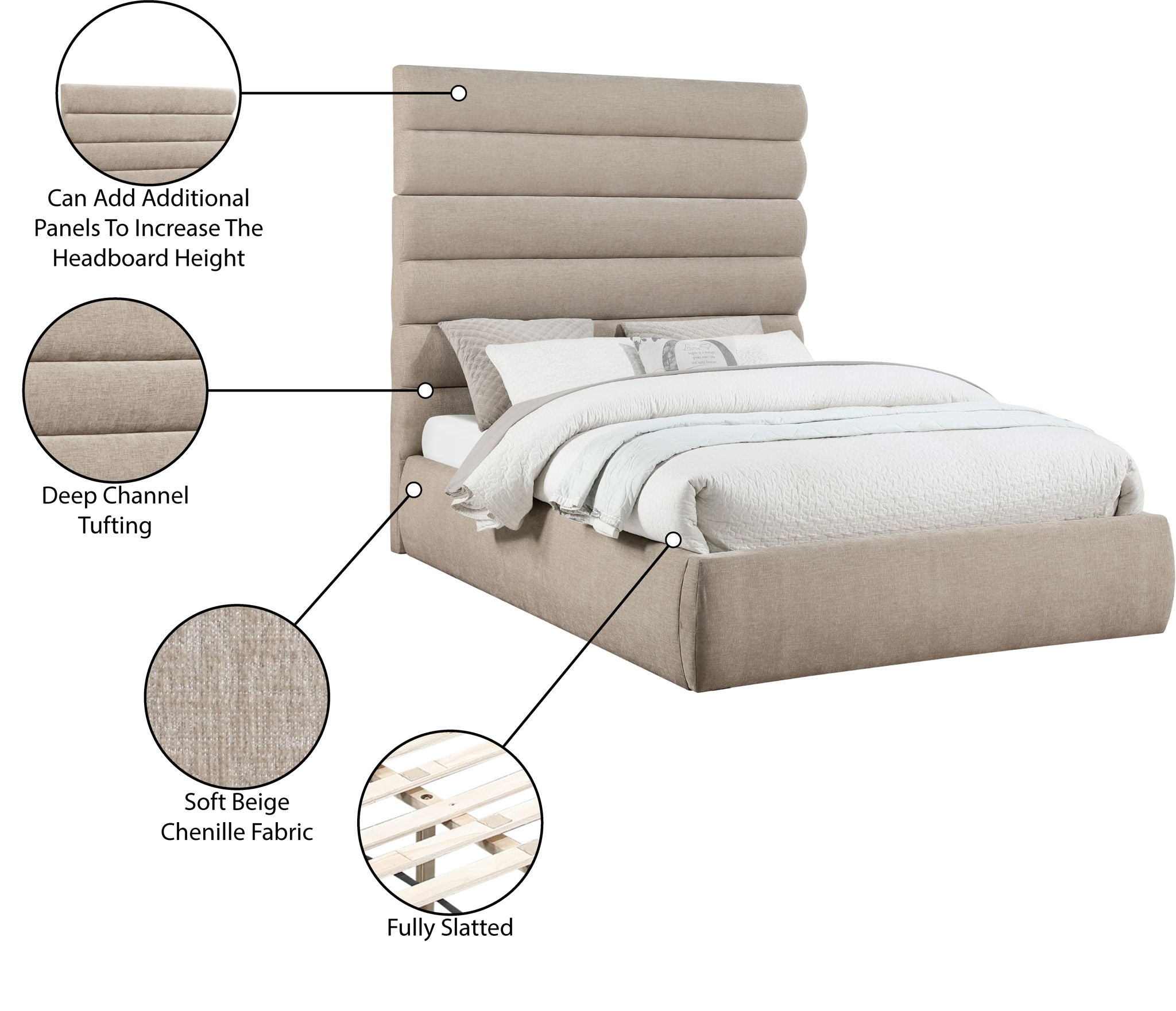 Adam - Chenille Fabric Bed With 70.5" Headboard