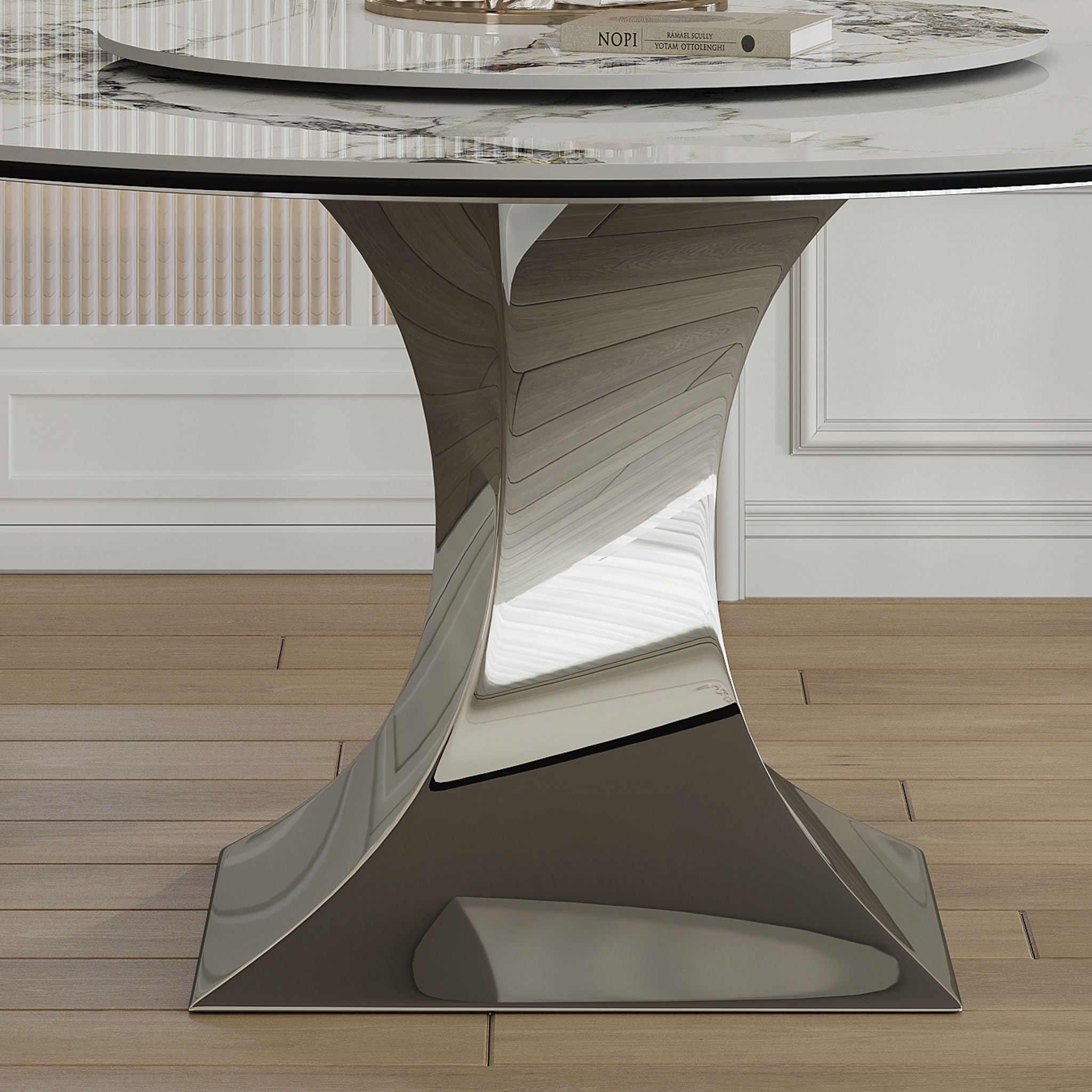 Round Dining Table & 6 Chairs Set - Silver