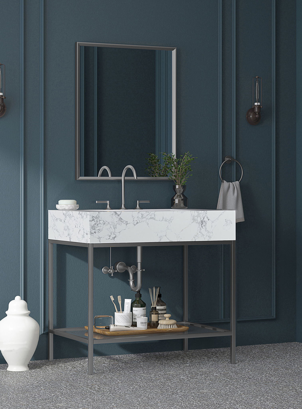 Marmo - Engineered Marble Bathroom Vanity With Chrome Base