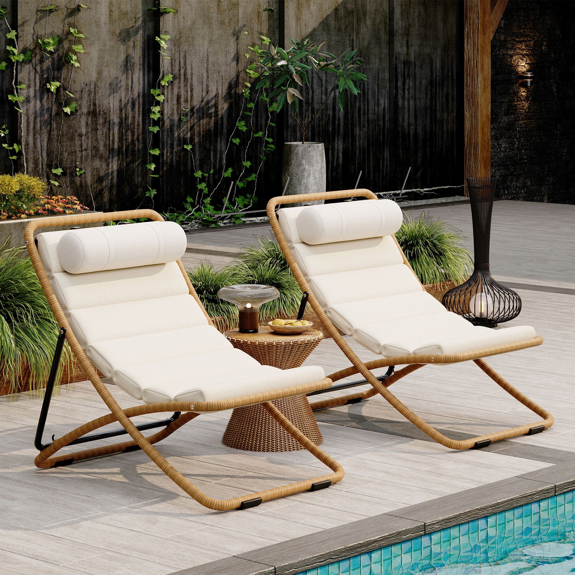 Outdoor Folding Chair With Adjustable Backrest (Set of 2)