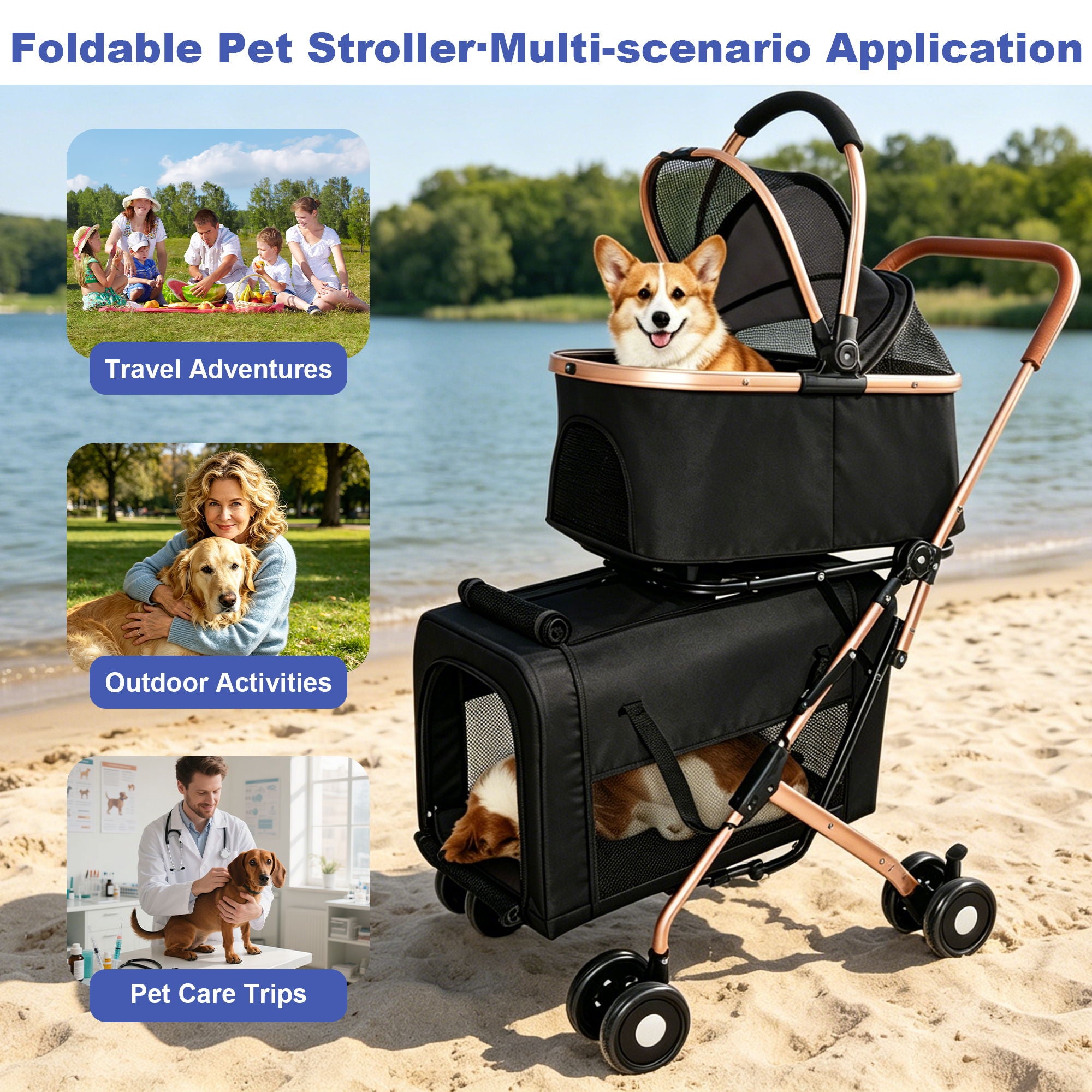 Double Pet Stroller For Dogs And Cats
