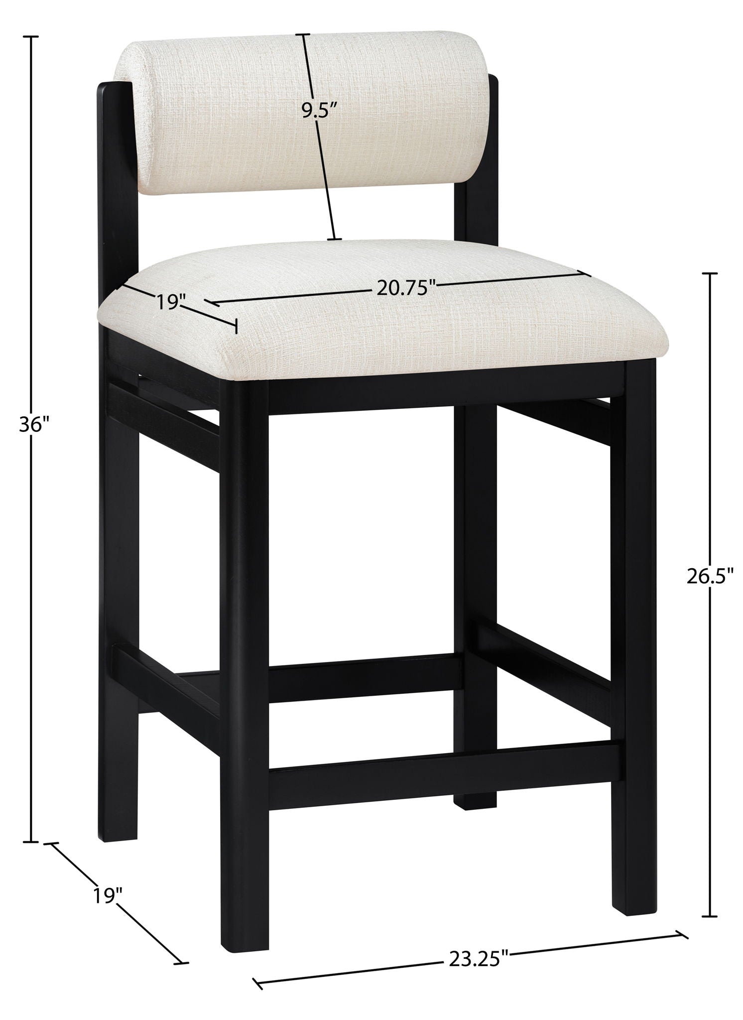 Roundhill - Fabric Counter Stool - Black Frame