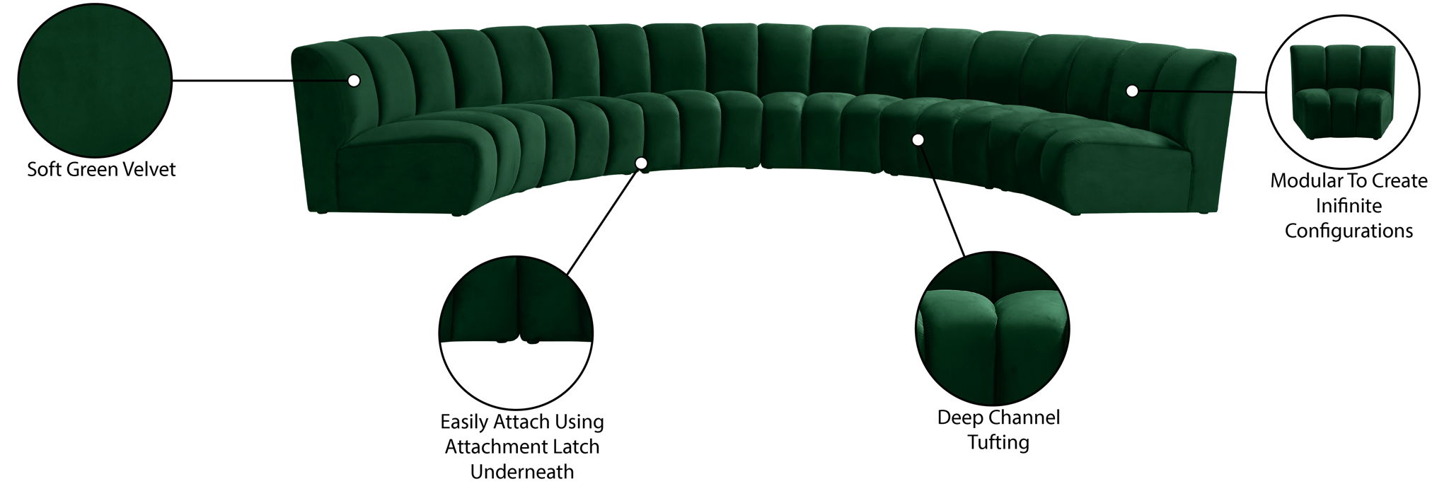 Infinity - 6 Piece Velvet Modular Sectional