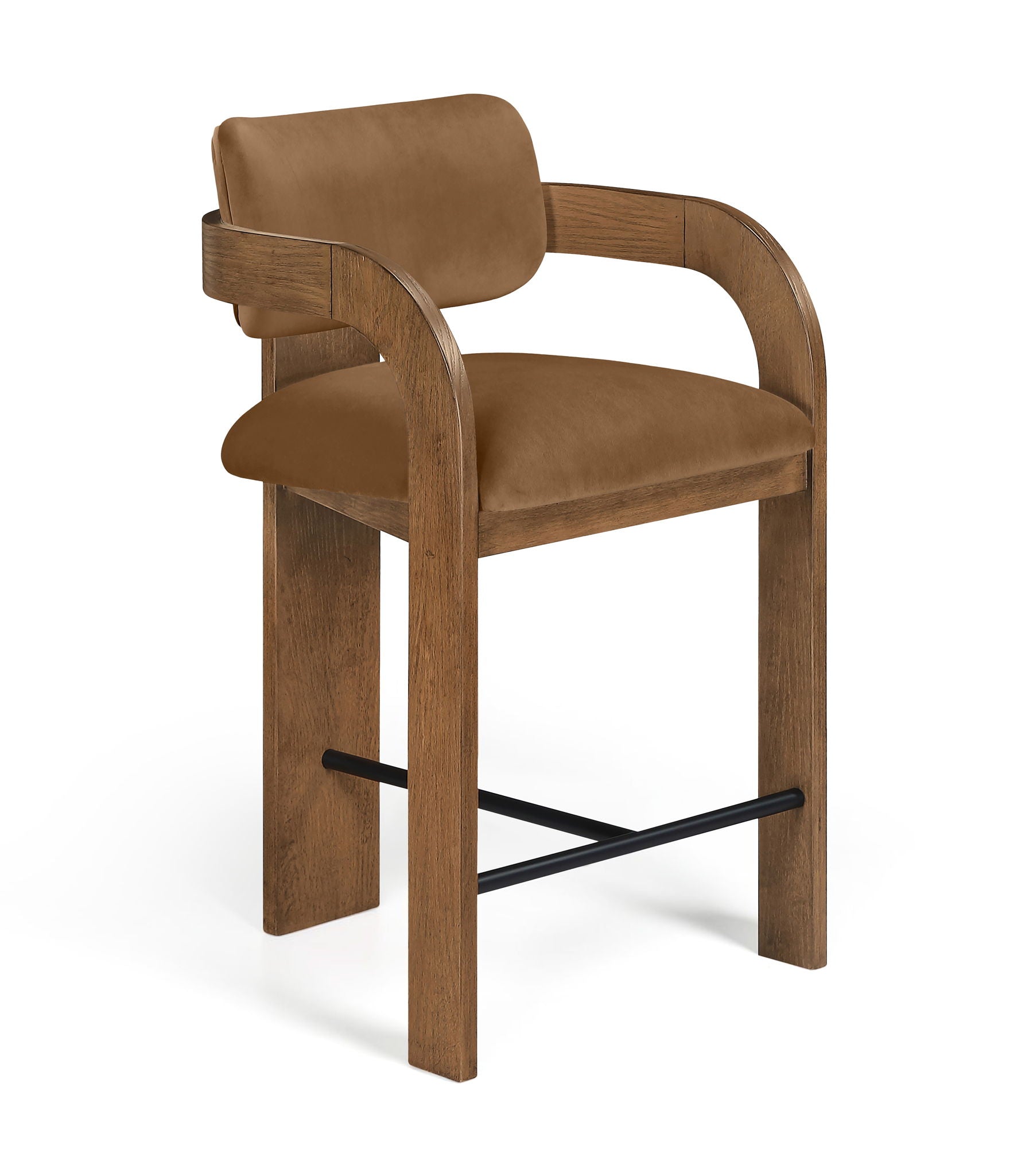Cedra - Velvet Performance Fabric Upholstered Counter Stool - Brown Frame