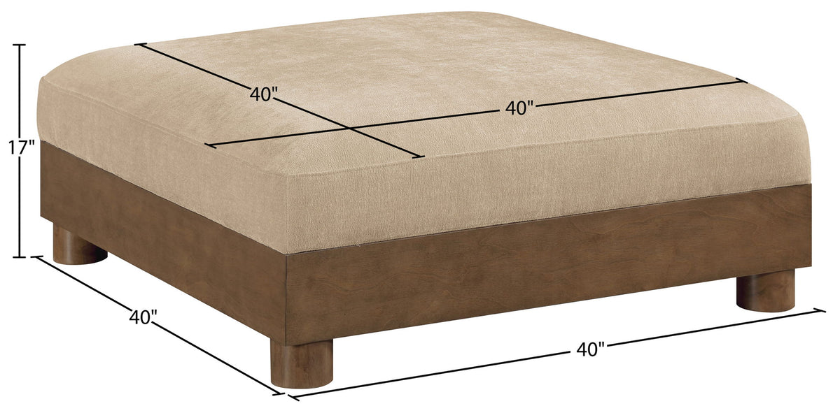 Turin - Chenille Fabric Upholstered Modular Ottoman - Walnut Base