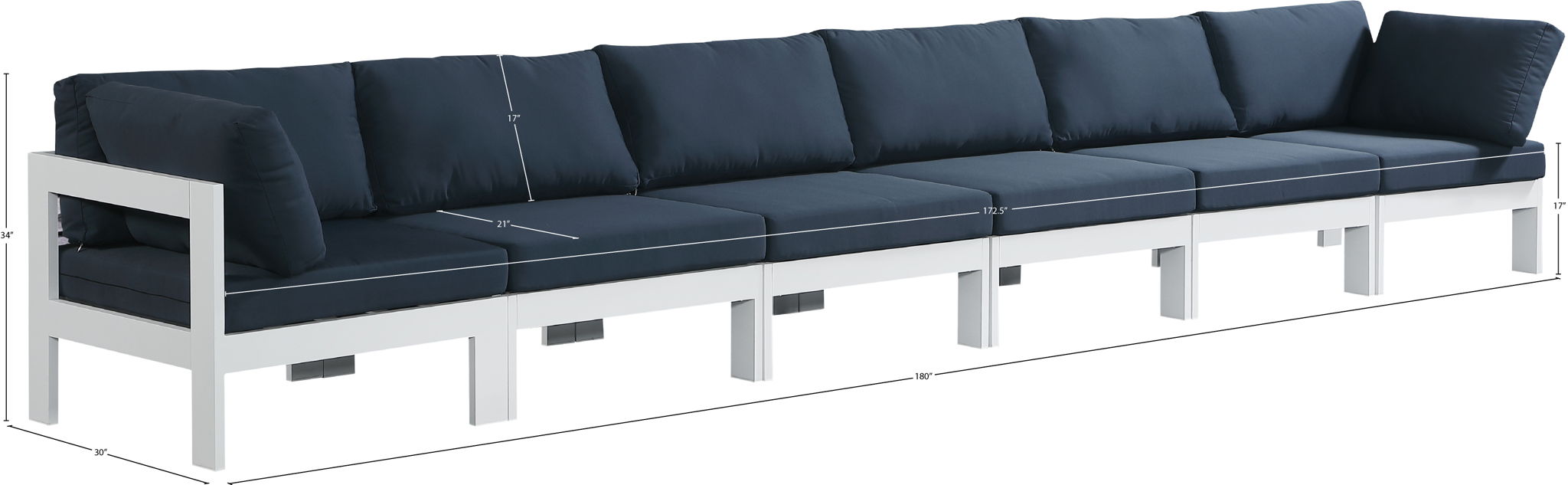Nizuc - Outdoor Patio 6 Seat Modular Sofa With White Frame
