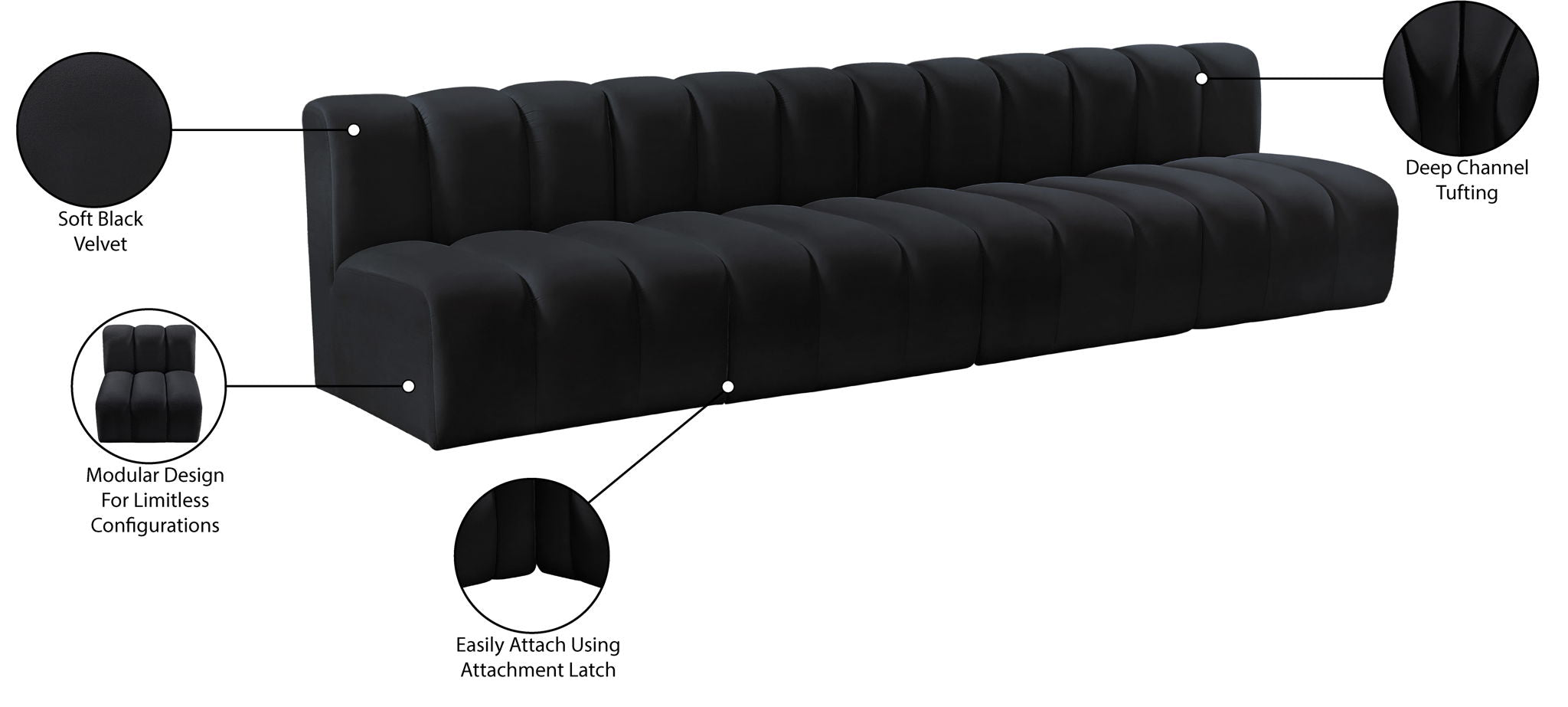 Arc - Velvet 4 Seats Modular Sofa