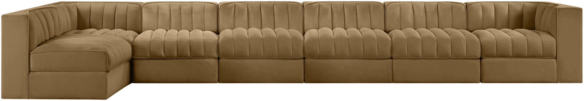 Rummi - Velvet Performance Fabric Upholstered 7 Piece Modular Sectional, L-Shaped (Right)