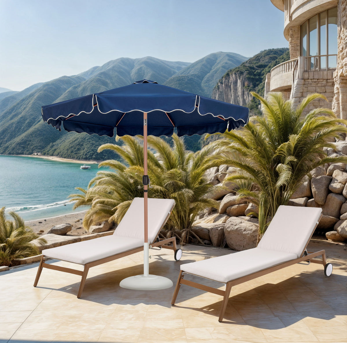 Amalfi - Patio Umbrella - White Base / Light Brown Pole