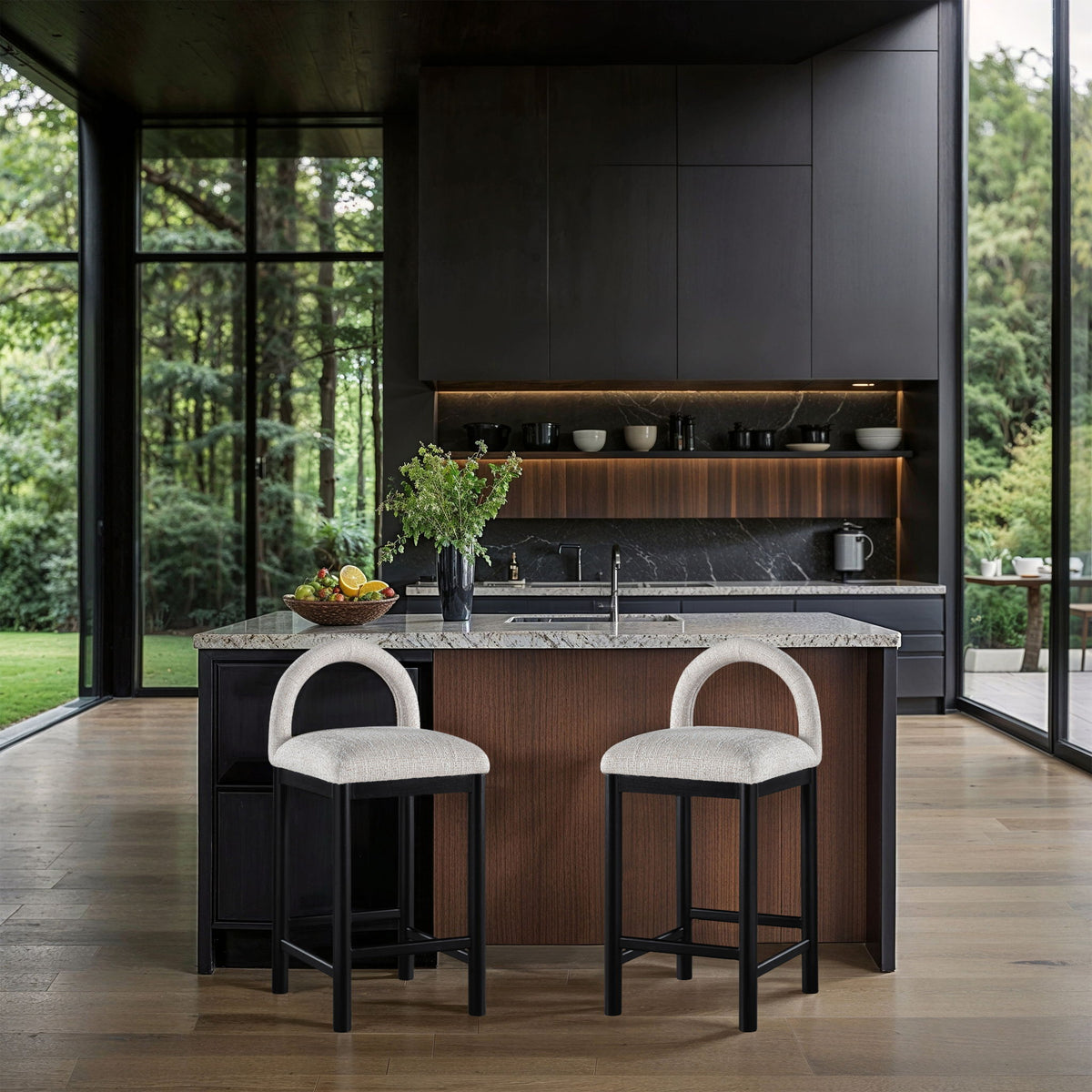 Conrad - Linen Counter Stool With Black Legs