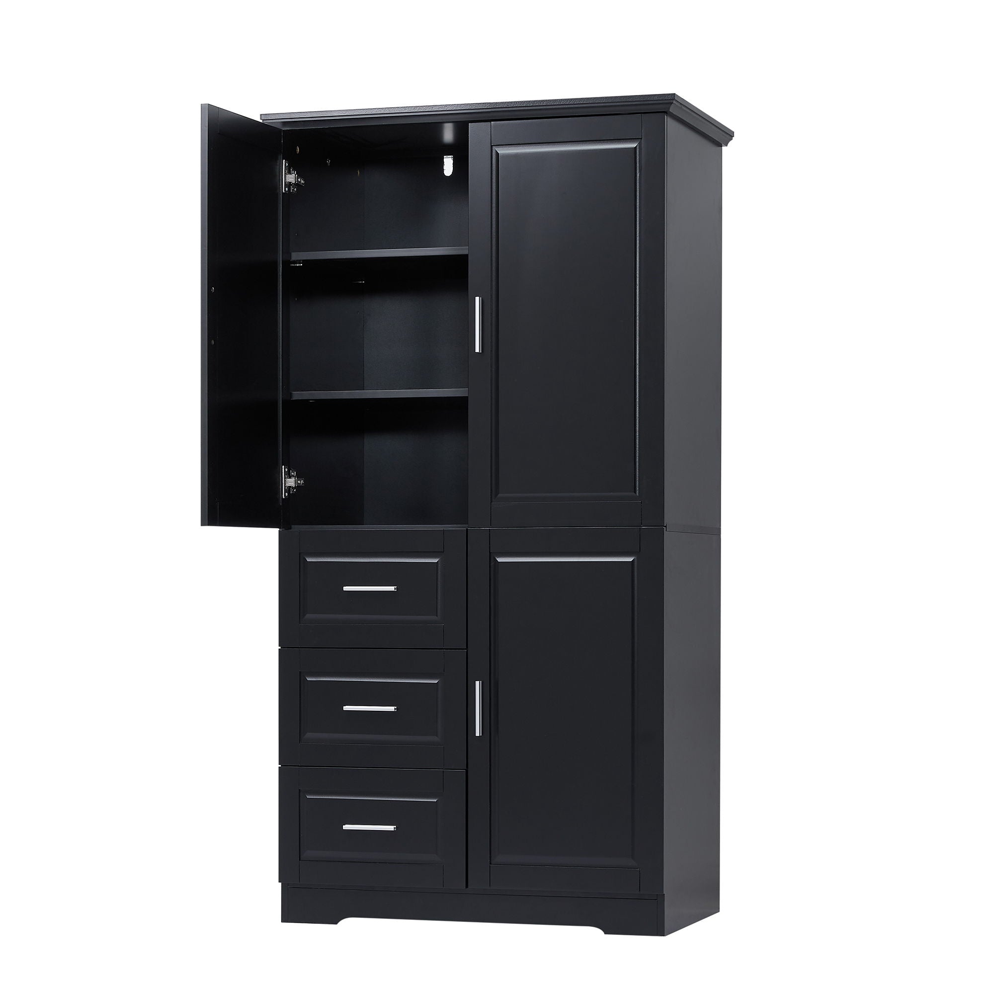 Tall And Wide Storage Cabinet With Doors, 3 Drawers