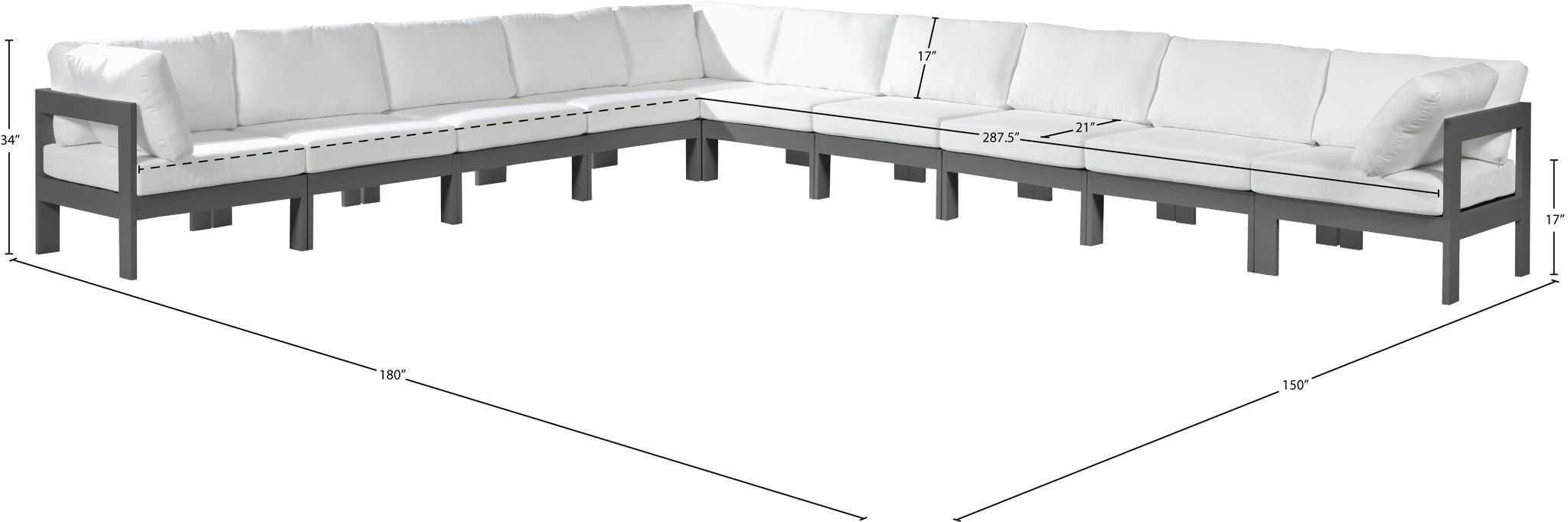 Nizuc - Outdoor Patio 10 Piece Modular Sectional With Gray Frame