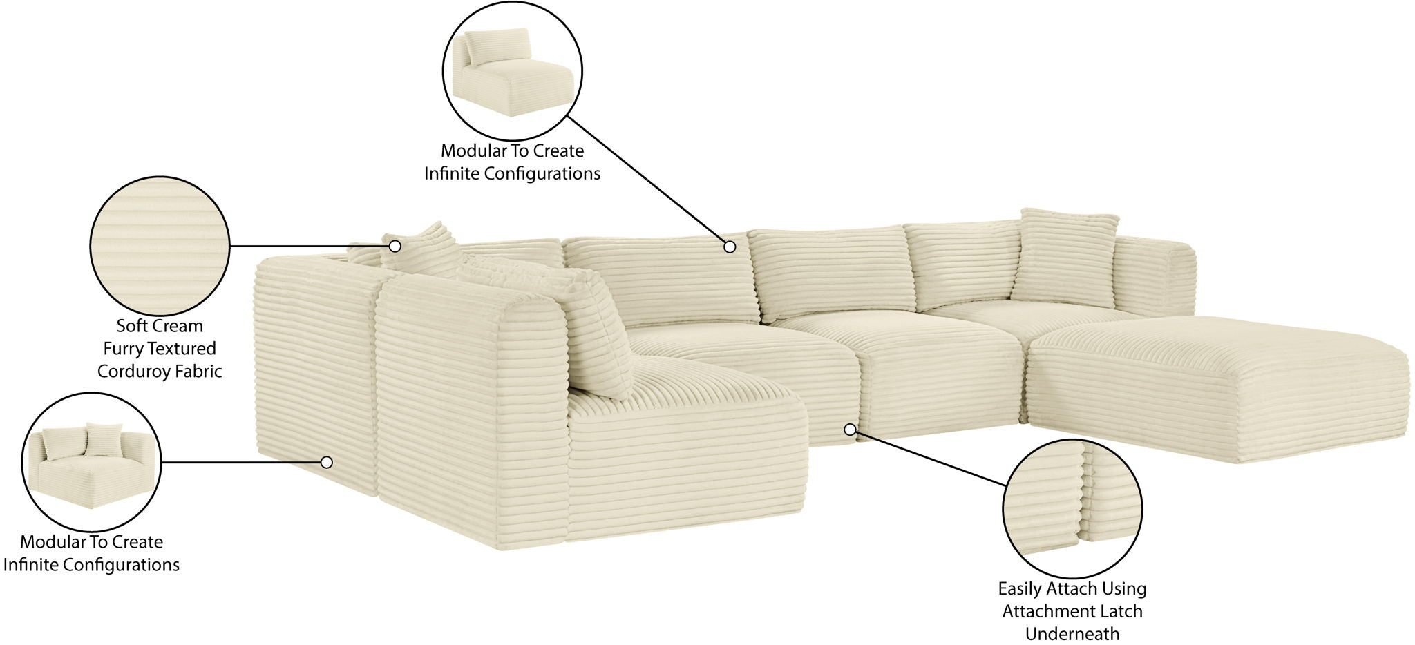 Shaggy - 6 Piece Modular U-Shaped Sectional