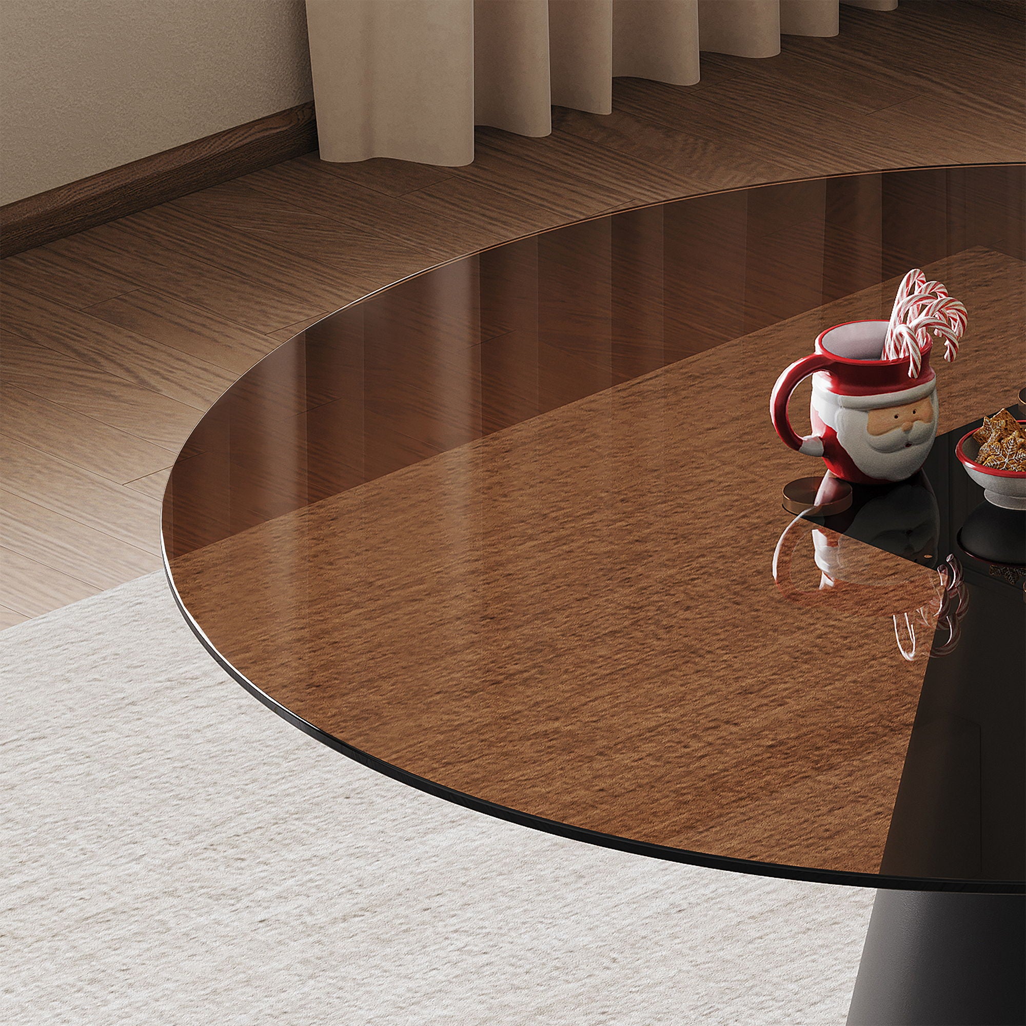 Round Dining Table - Black / Brown - Tempered Glass