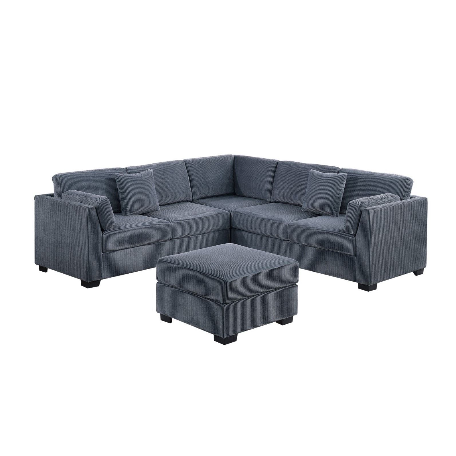 Contemporary L - Sectional Sofa Set With Ottoman And Pillows