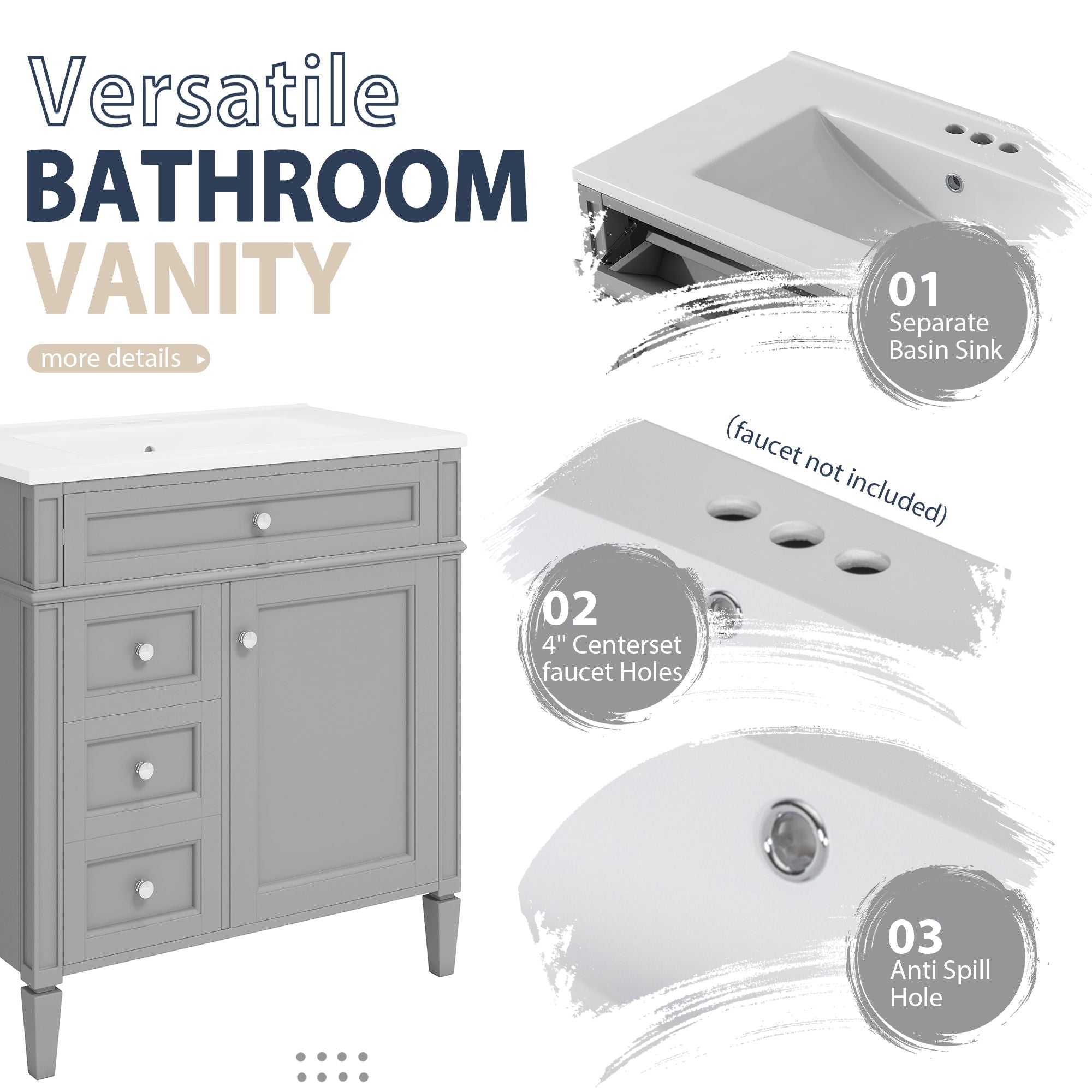 Bathroom Vanity With Medicine Cabinet, Royal Mirror Cabinet, Modern Bathroom Storage Cabinet With 2 Soft Closing Doors And 4 Drawers