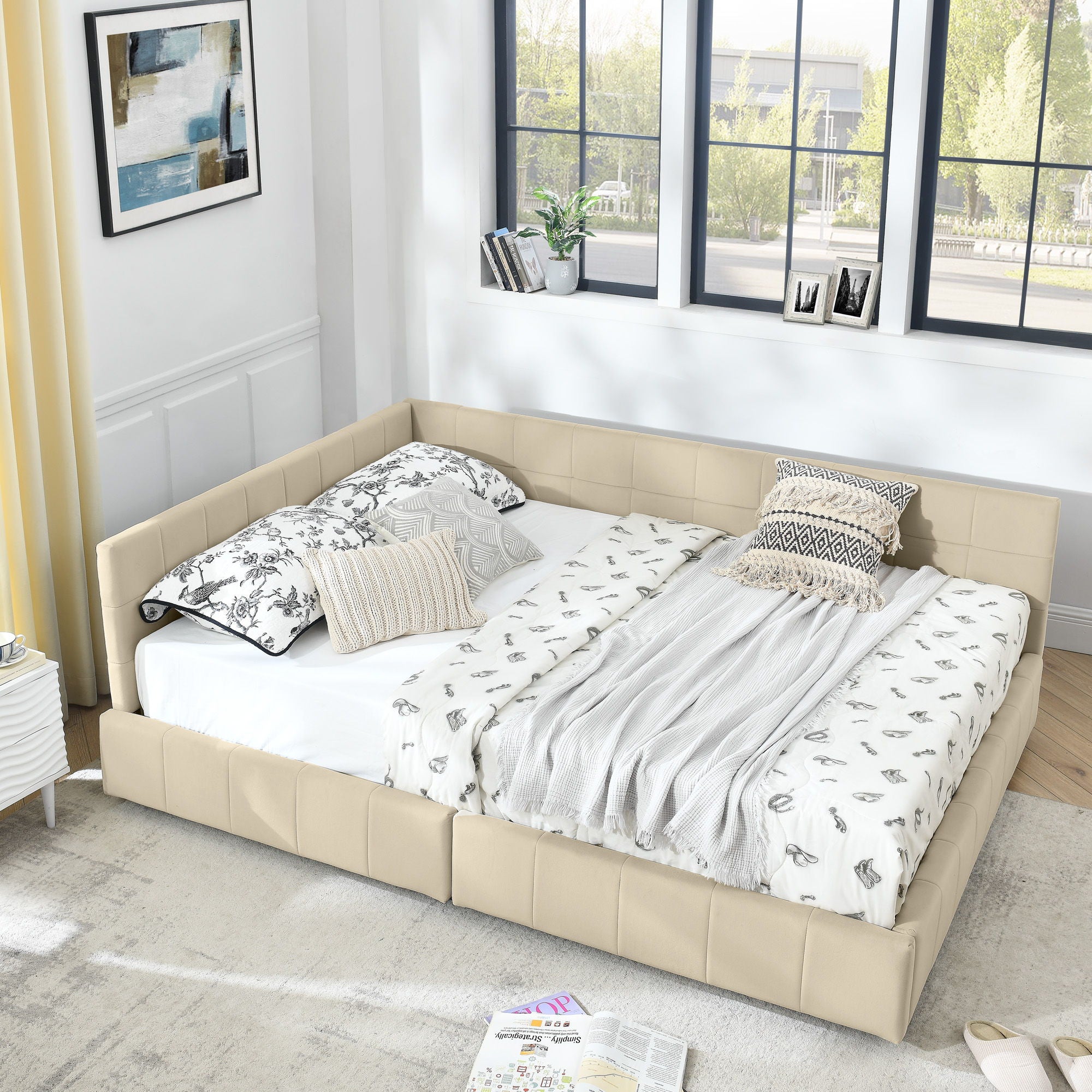 Upholstered Storage Tufted Bed Frame With Backrest And Armrests