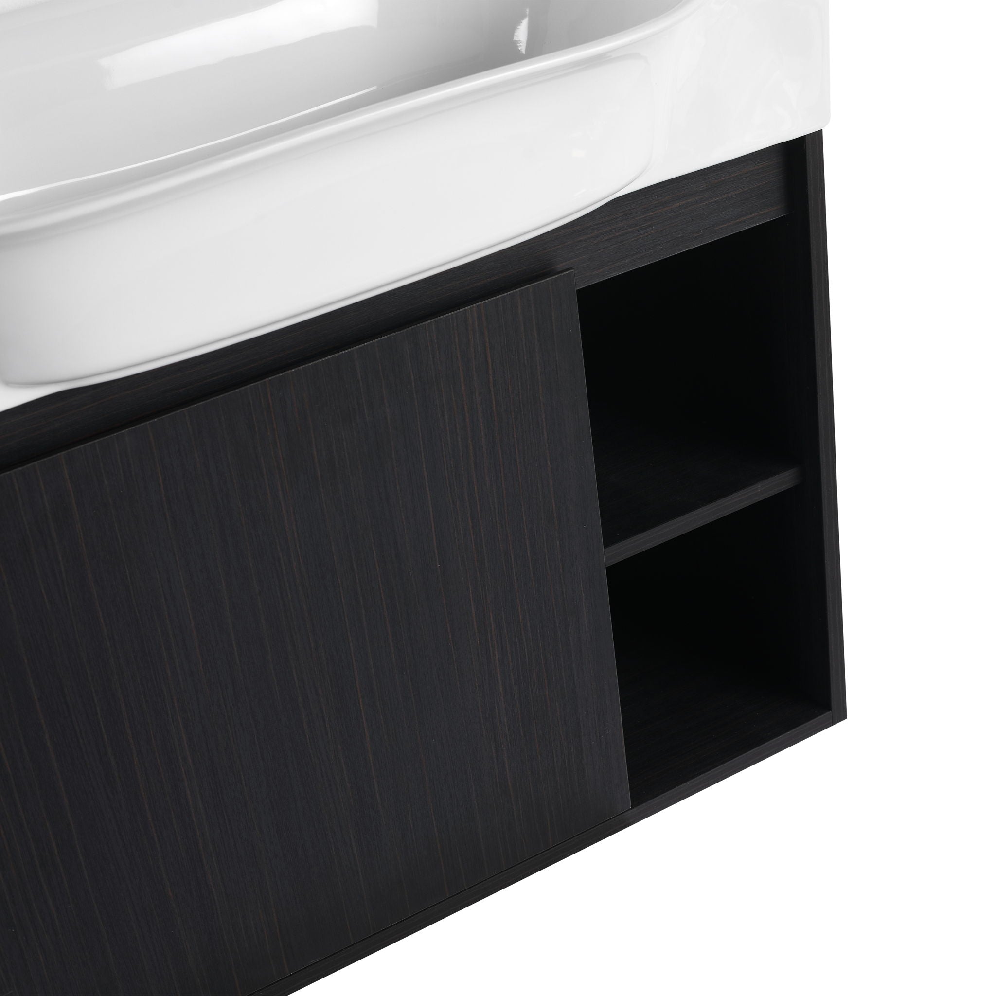 28" Wall Mounted Bathroom Vanity With Sink & Soft Close Door - Black Chestnut