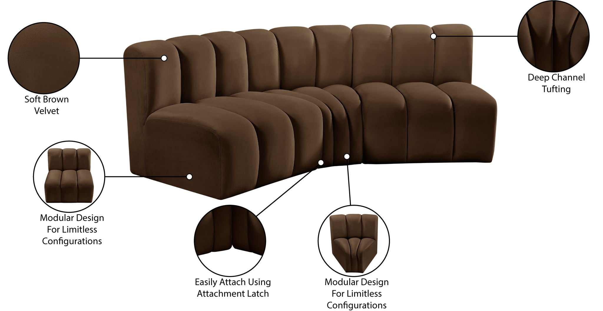 Arc - Velvet 3 Piece Modular Corner Sofa