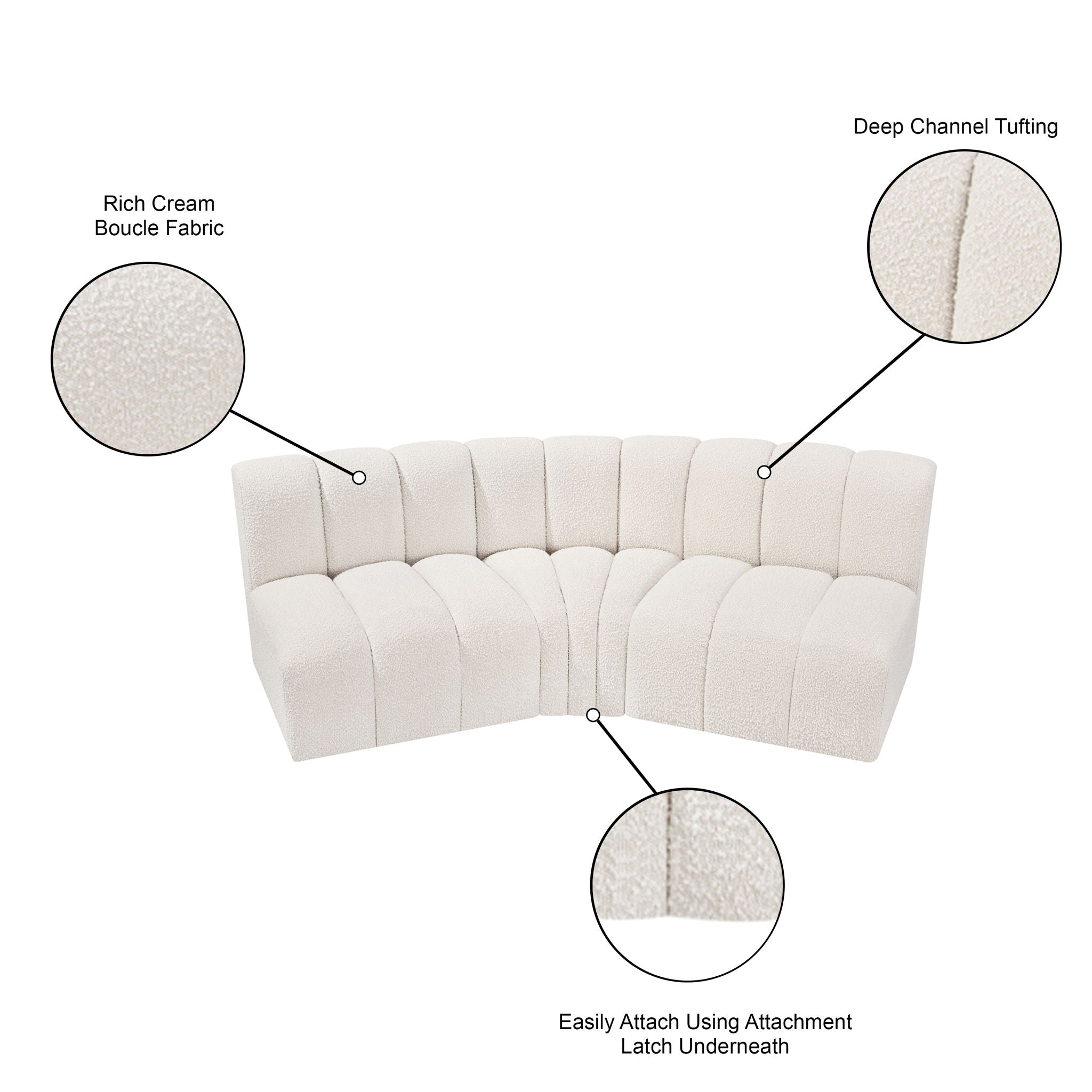 Arc - Boucle Fabric 3 Piece Modular Corner Sofa