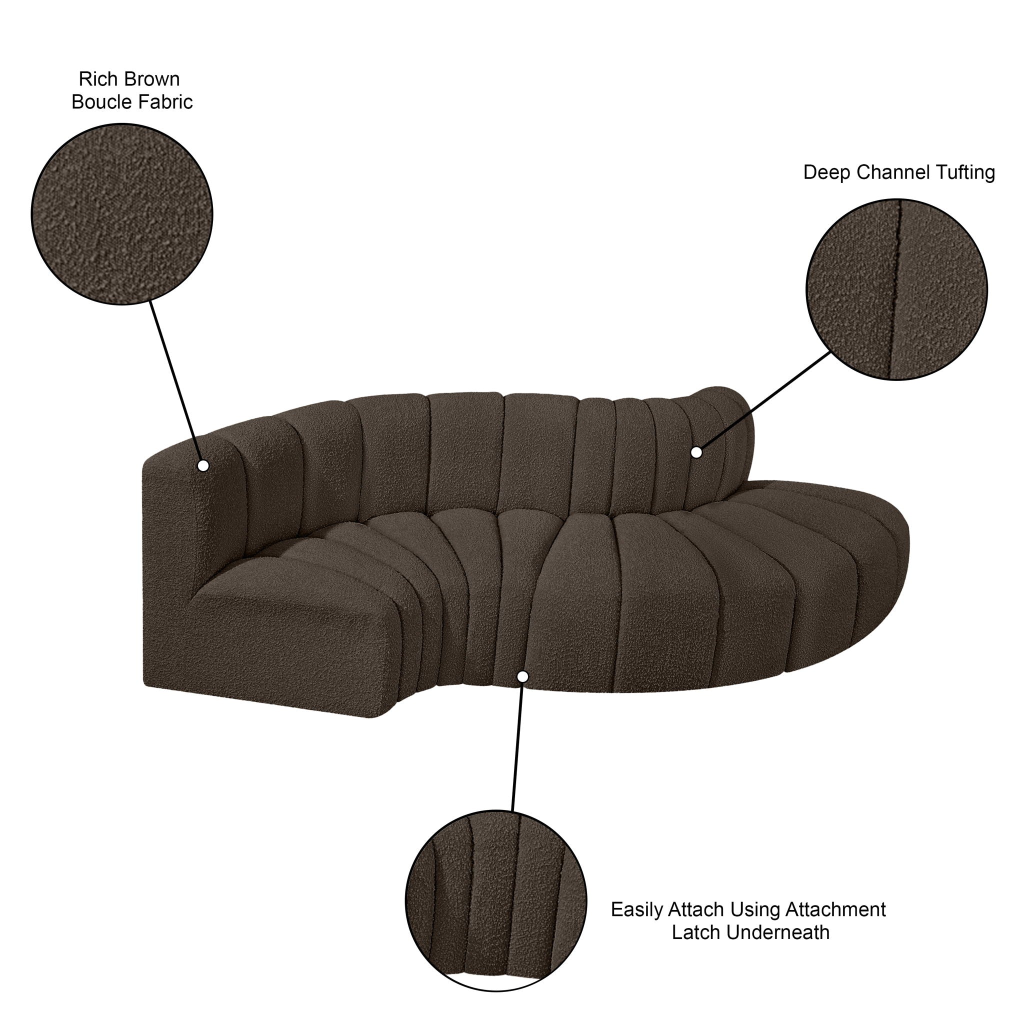 Arc - Boucle Fabric 4 Piece L-Shaped Modular Sofa