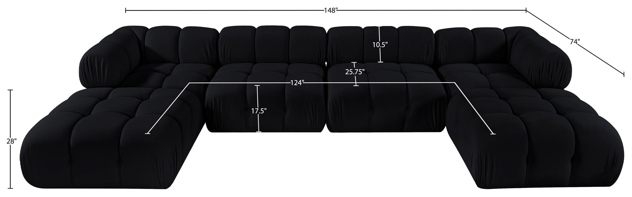Orin - Velvet 6 Piece Modular Double Chaise Sectional
