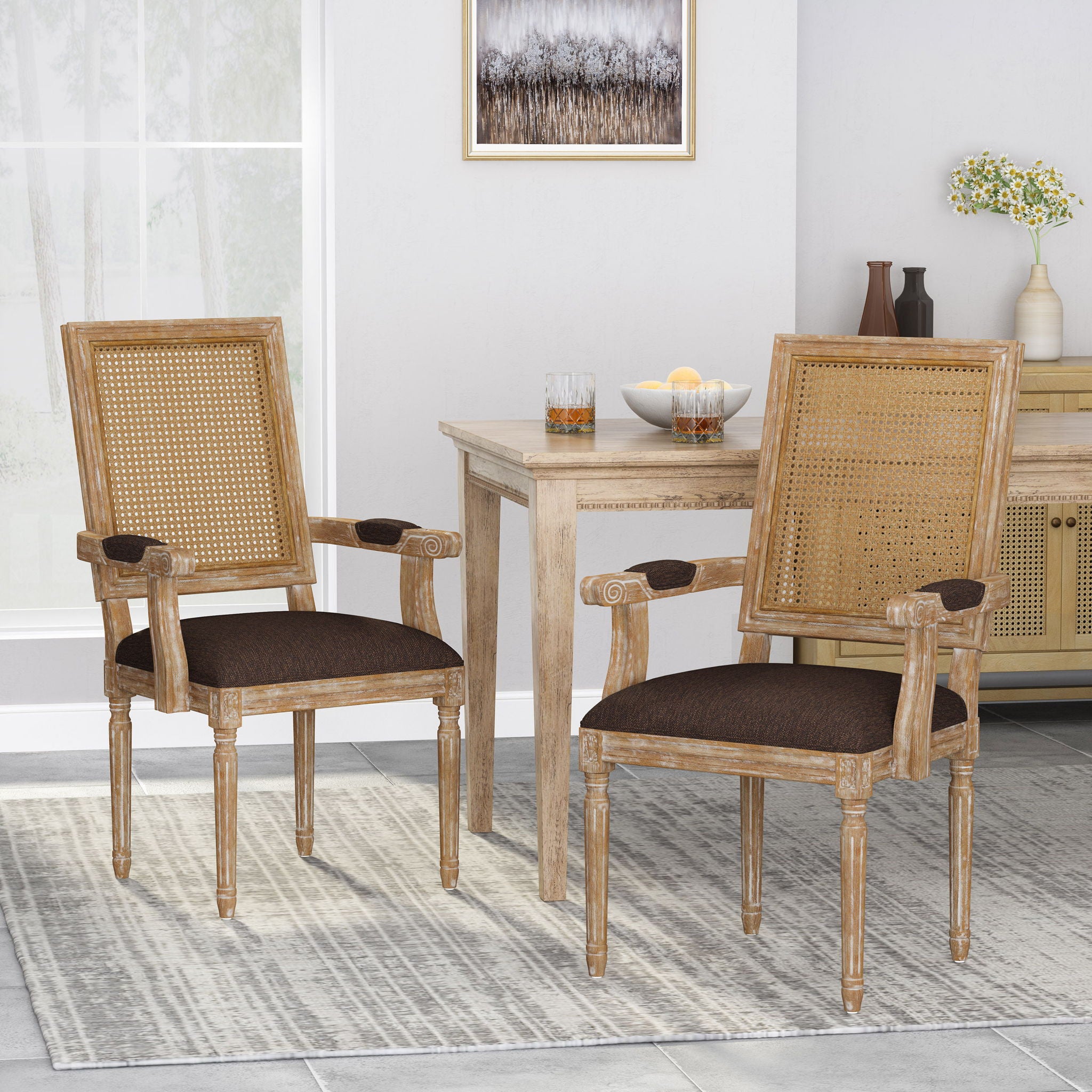 Upholstered Dining Chair With Cane Backrest