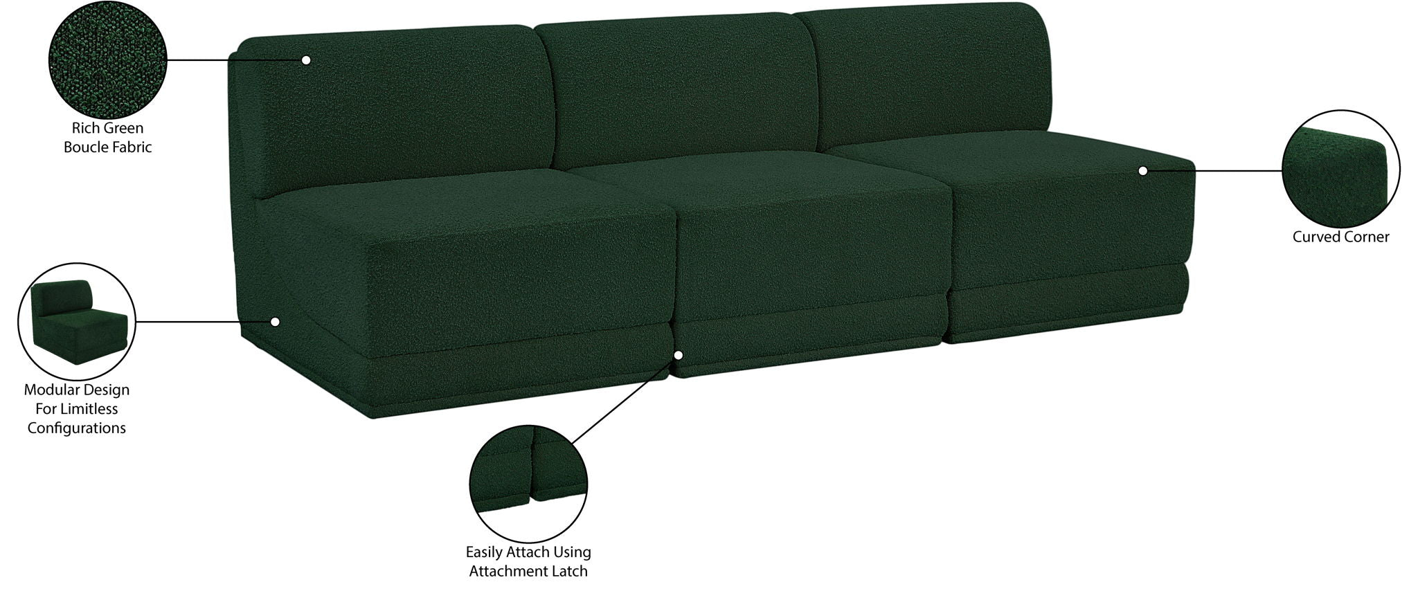 Ollie - 3 Seat Armless Modular Sofa