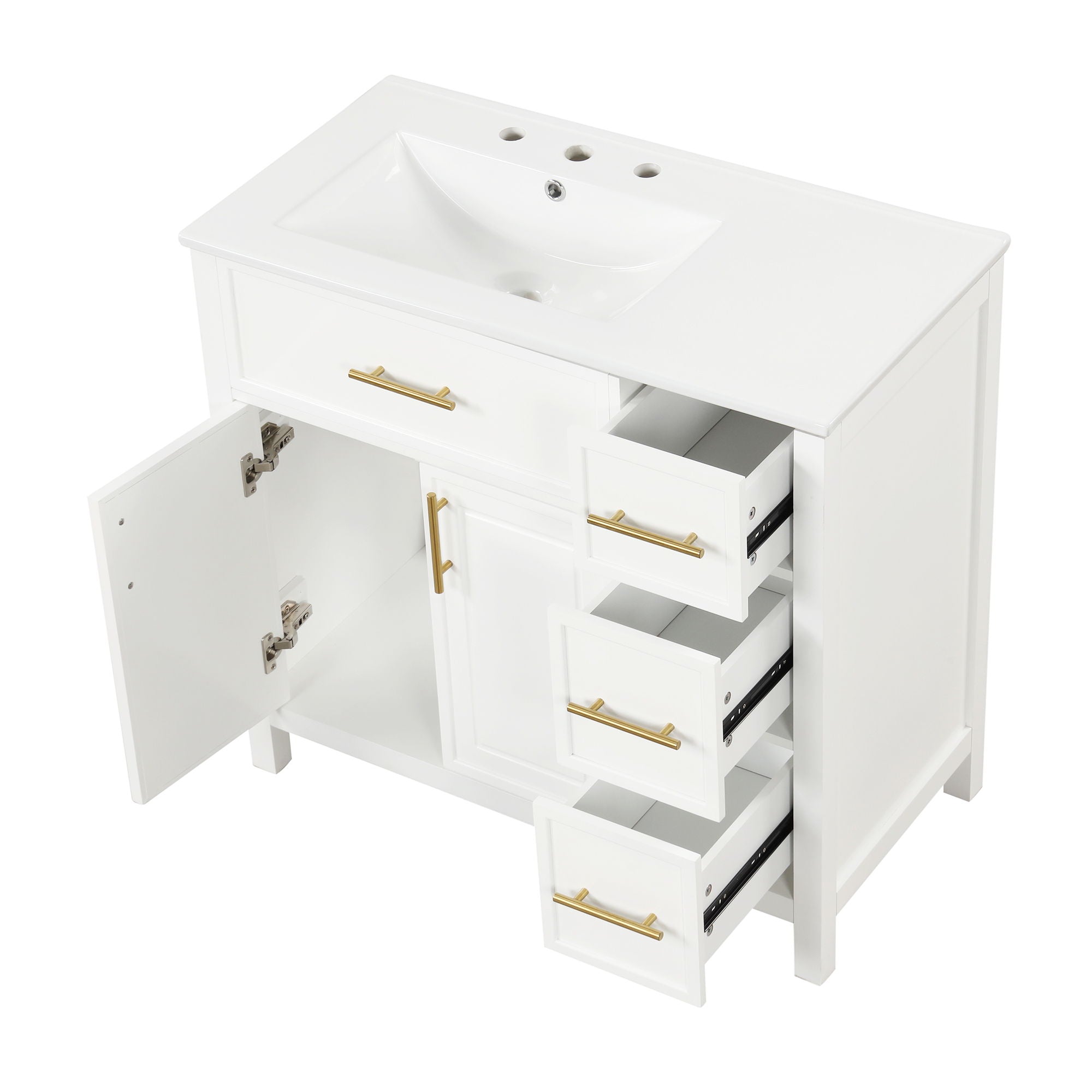 Modern Bathroom Vanity With Sink Top, 2 Doors And 3 Drawers