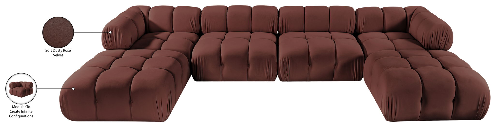Orin - Velvet 6 Piece Modular Double Chaise Sectional