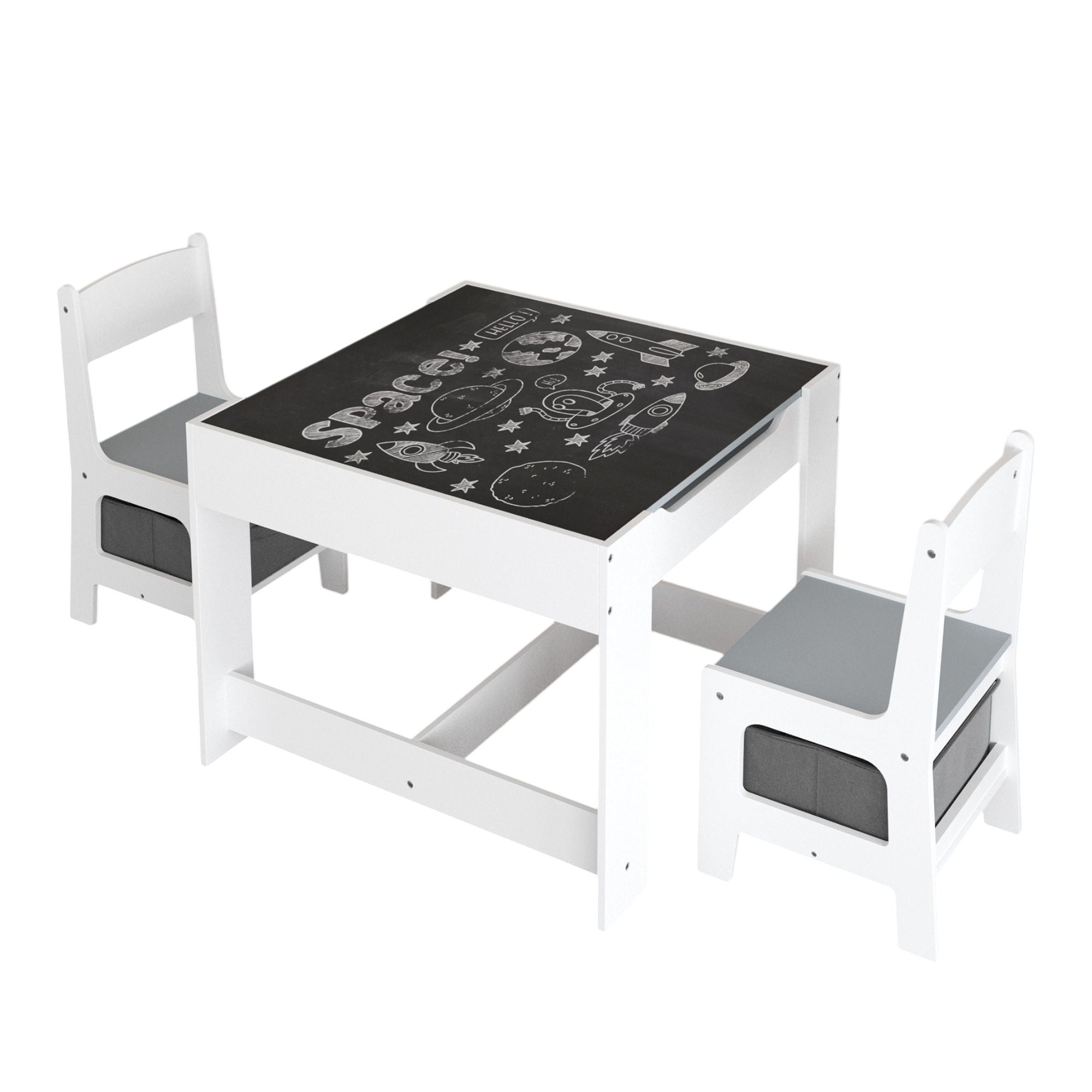 Kids Table And Chair Set, 3 In 1 Activity Table With Storage Drawer For Toddlers Drawing, Reading, Crafts, 2 In 1 Detachable Top - White
