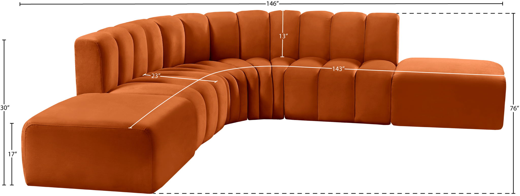 Arc - Velvet 6 Piece Corner Modular Sofa