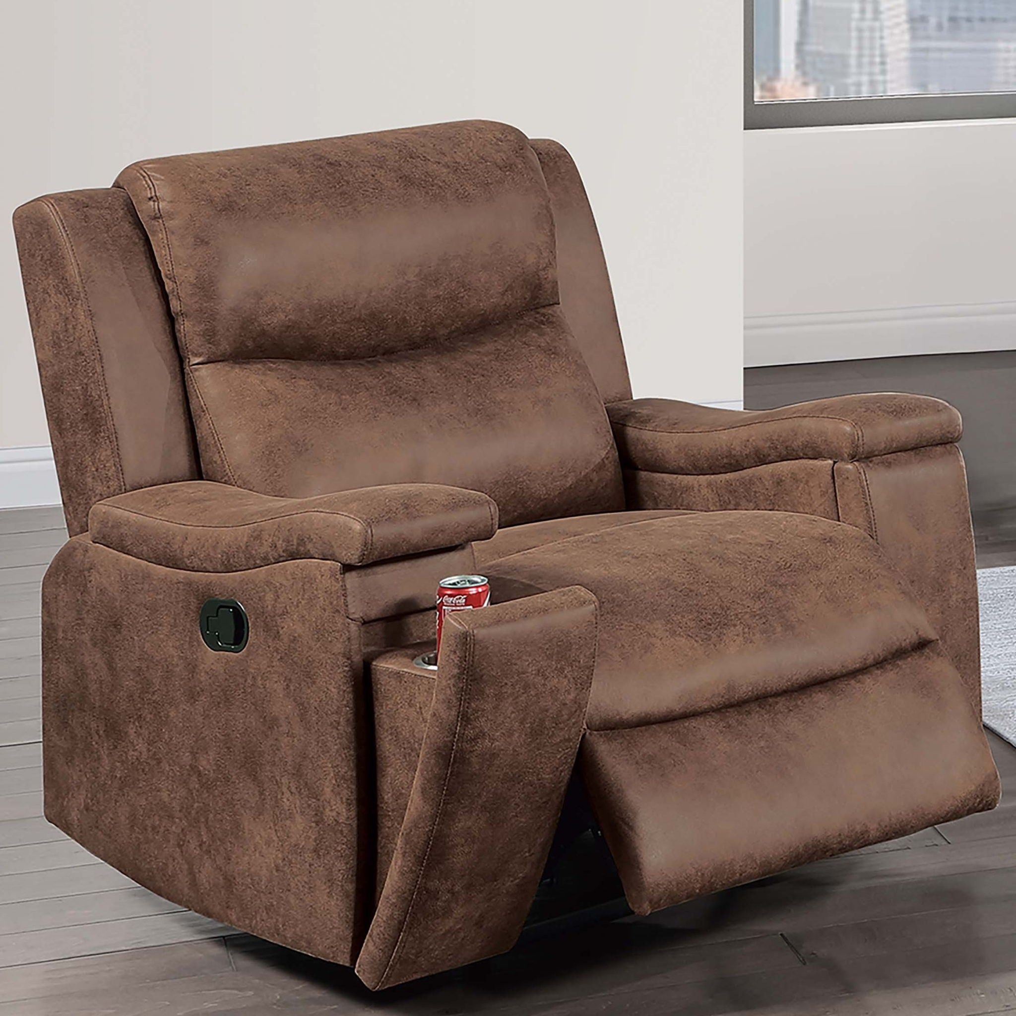 1 Piece Manual Recliner With Padded Seat And Backrest, Square Arms For Living Room - Walnut